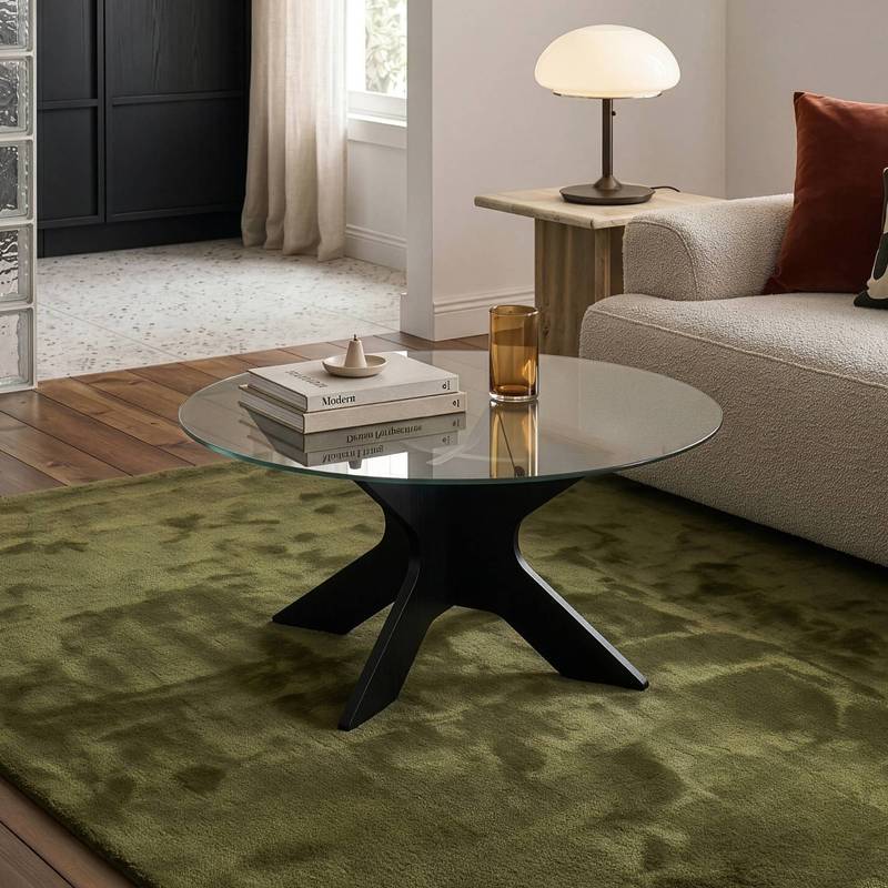 Imi Coffee Table 70 X 35 Cm Round Tabletop Smoked Glass Black/grey