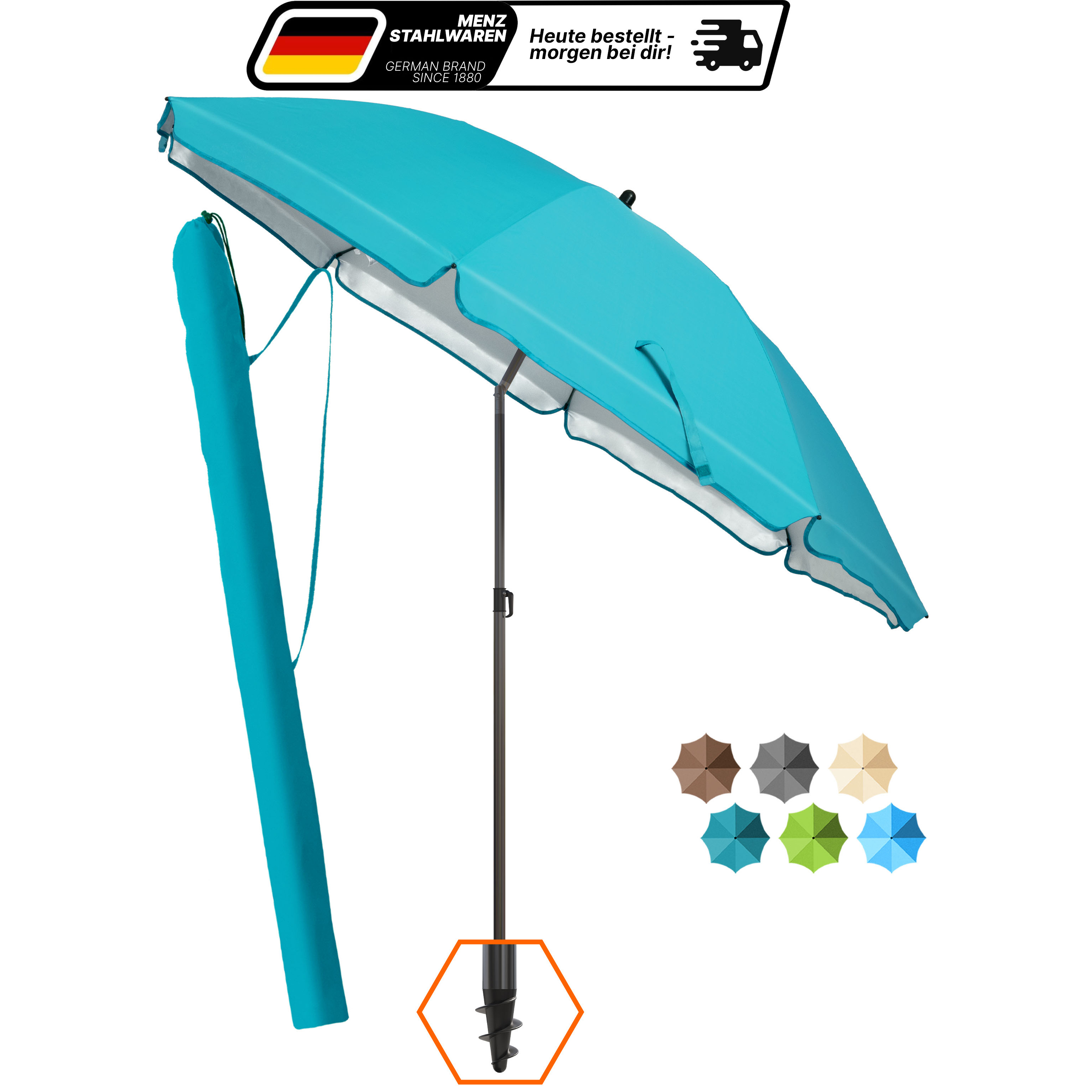 TEMU 4smile Beach Umbrella Set - Upf 50+ Sun Umbrella Ø 180 Cm With Tilt Function & Protective Cover - Windproof Beach Shelter For Vacation & Leisure