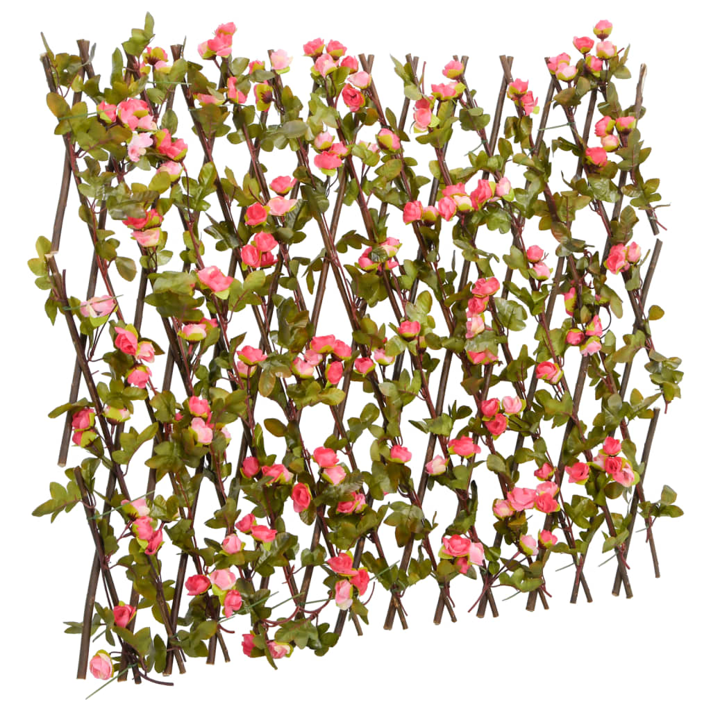 Image of Vidaxl Trellis With Artificial Ivy, Expandable Privacy Screen, Trellis For Terrace Balcony Garden, Ivy Fence Hedge, Dark Pink 180x60cm