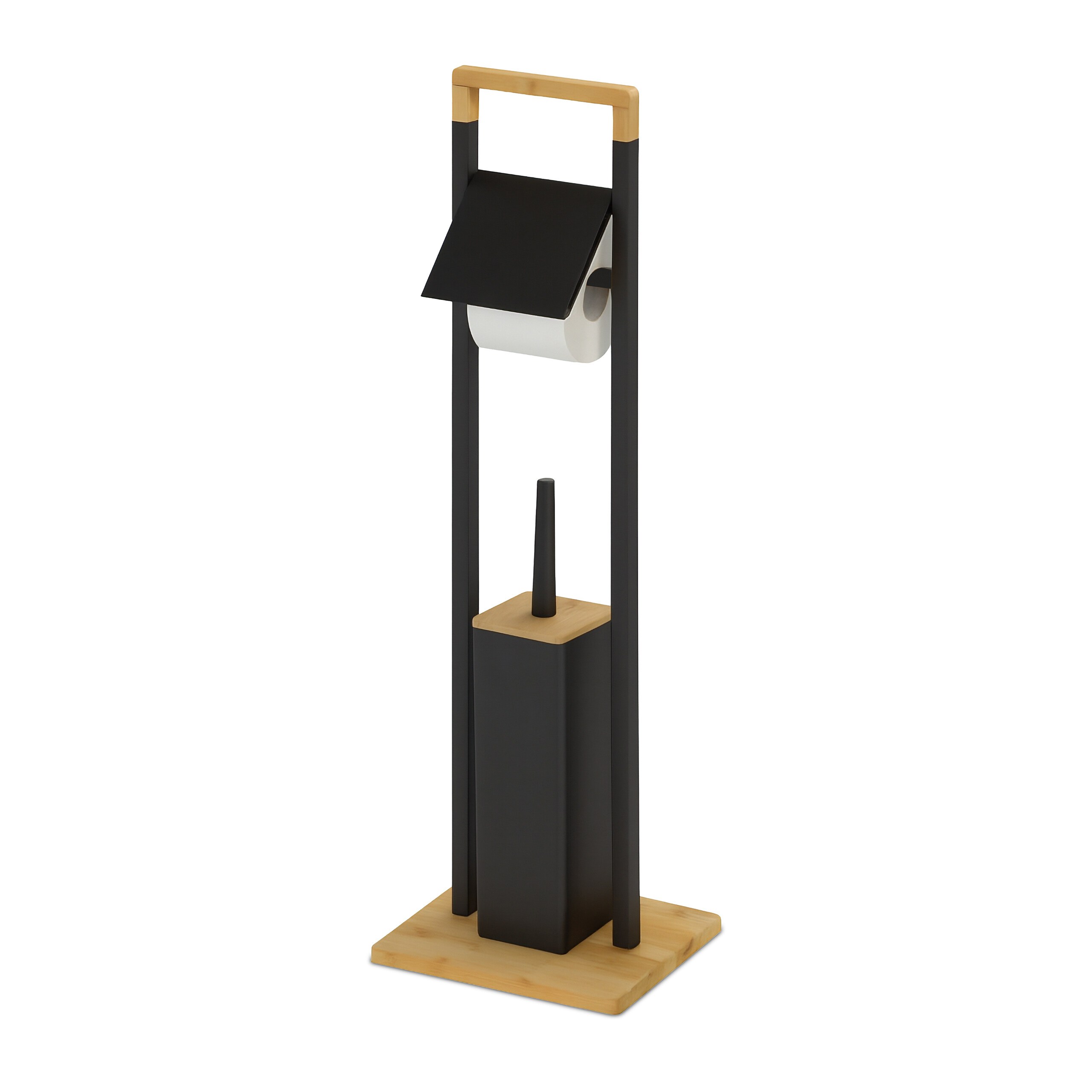 Toilet Set In Black/ Natural - (w)28 X (h)76.5 X (d)18 Cm