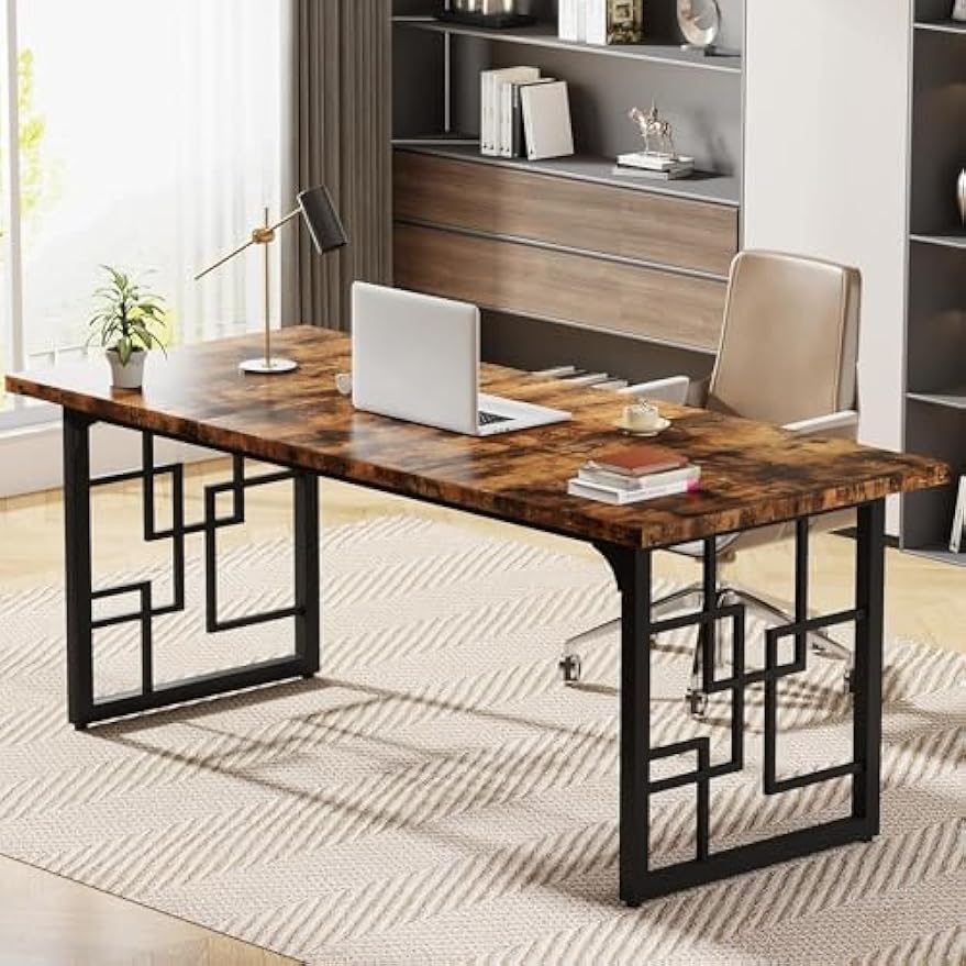 Image of Vintage Desk, 160 X 80 X 75 Cm, Computer Desk, Pc Table, Office Desk Made Of Wood With Black Metal Legs, For Home, Office, Study, Writing, Rustic Brown