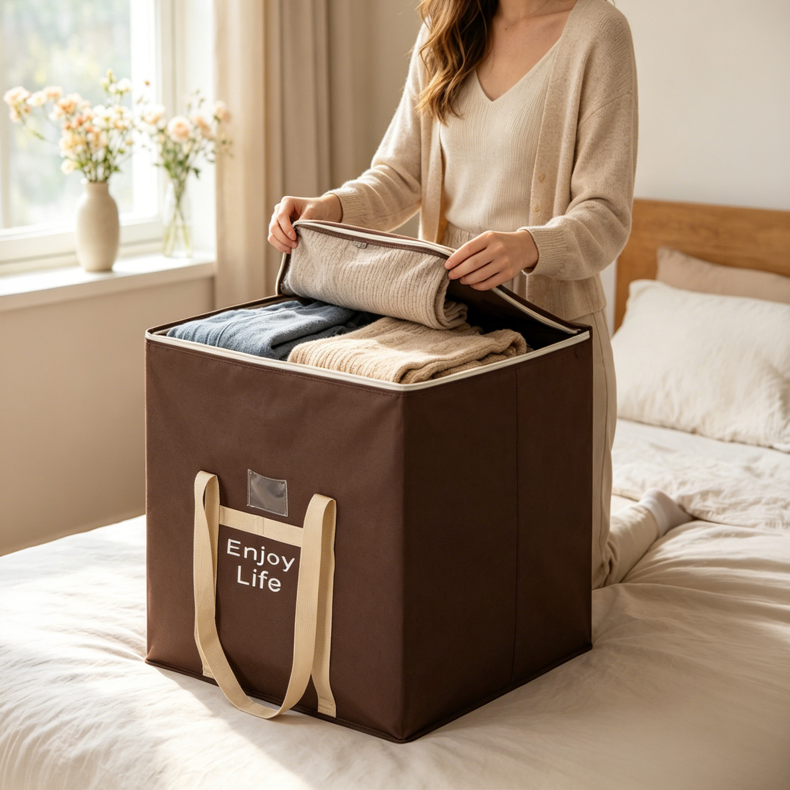 3pcs Stackable Closet Storage Box with Two-Way Zipper and Dual Side Handle