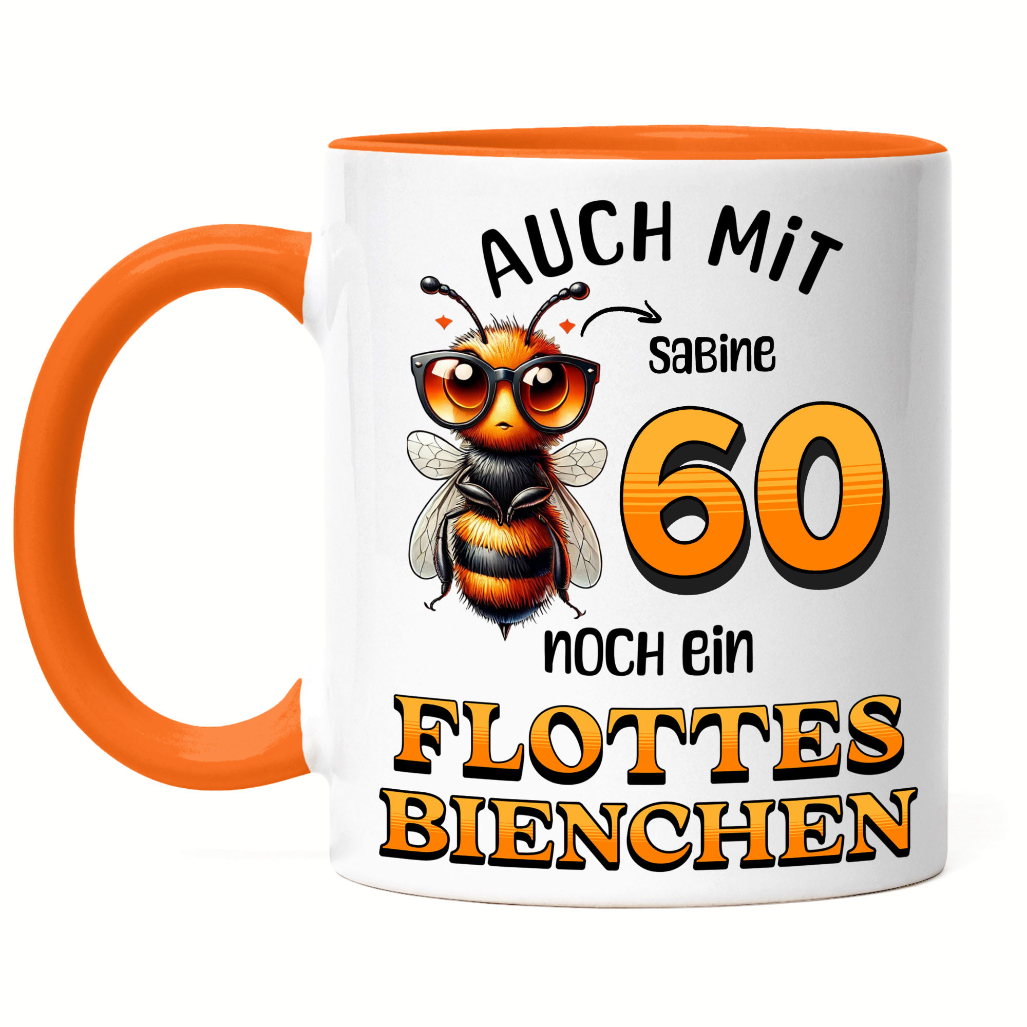 Personalized Mug 60th Birthday - Sassy Bee Is 60 - 60th Birthday Funny Gift For Women - Orange Mug