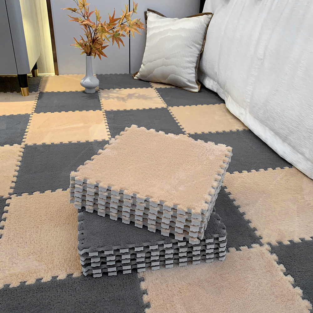 12/24pcs Set of Plush Patchwork Carpet Mats, 30x30cm, Non-slip EVA Foam Washable Thickened Carpet, Multi-color Patchwork Interlocking Floor Non-slip Floor Mats for Living Room Bedside and Game Room