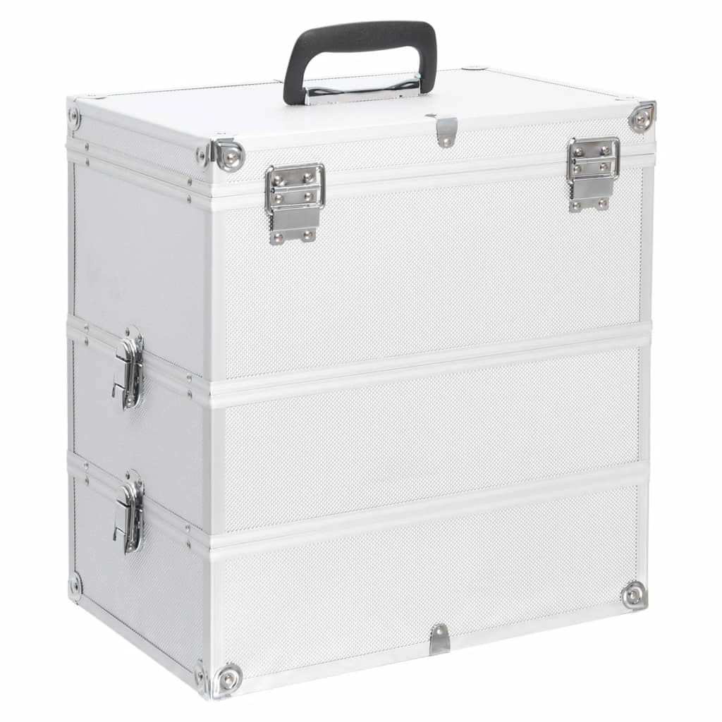 Image of Vidaxl Cosmetic Case Makeup Case Hairdresser Case Jewelry Case Aluminum Case Tool Case Tool Box Aluminum 37x24x40cm Silver Aluminum
