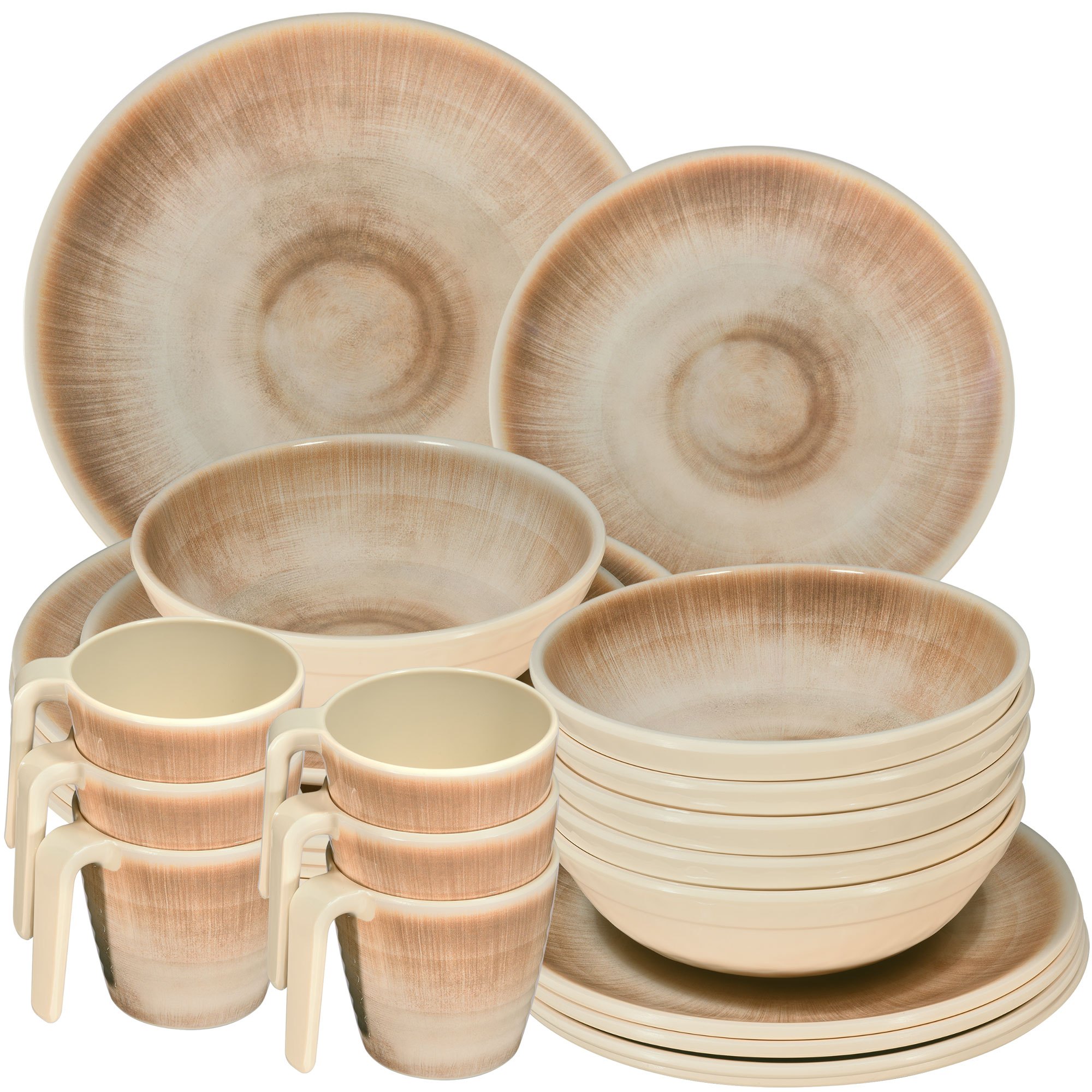 Image of Melamine Dinnerware Set Sand For 6 People - 24 Pieces - Stoneware Look Dishwasher Safe Tableware Camping Accessories Camping Dishes Camping Festival Picnic Garden Party