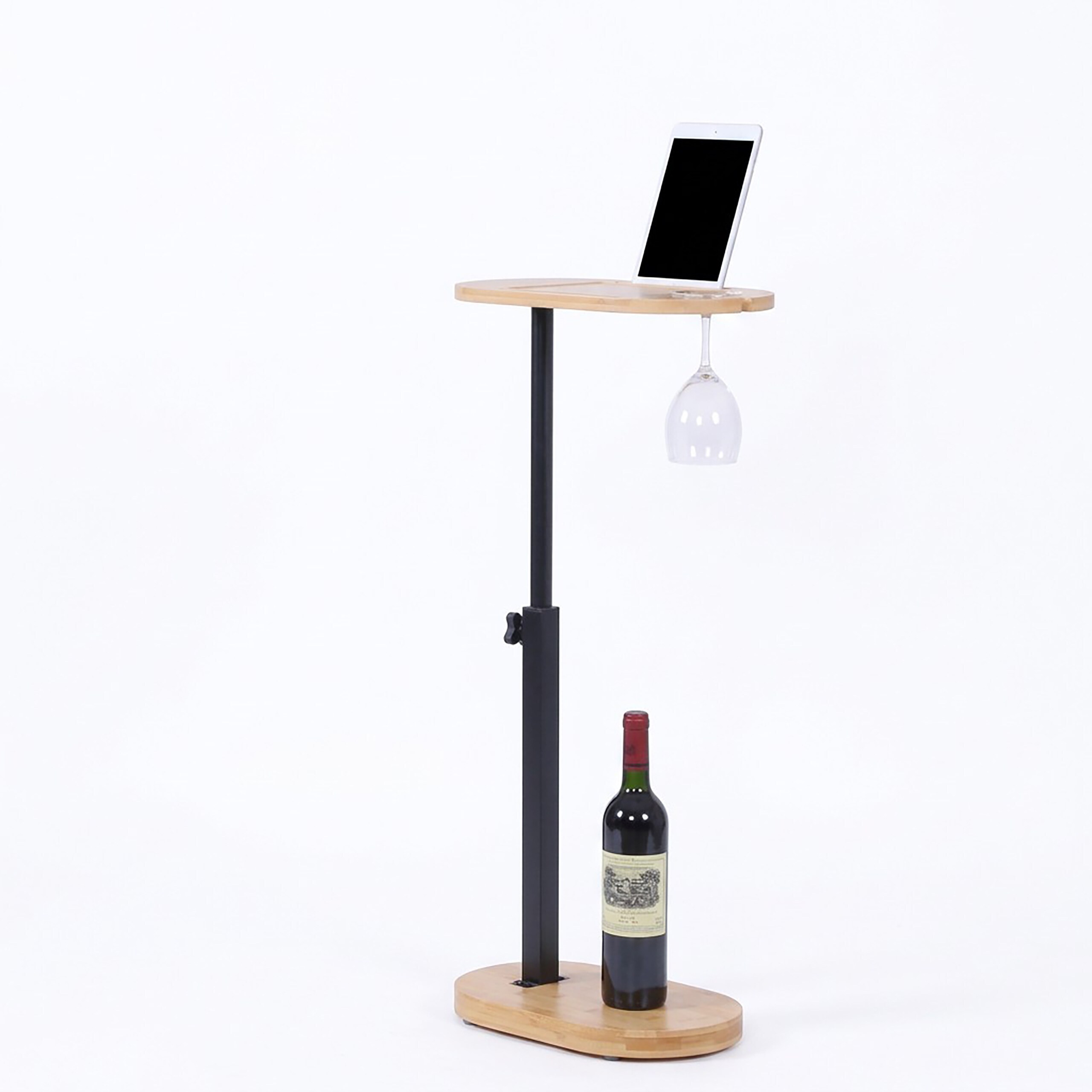 Side Table In Natural Wood/ Black - (w)40 X (h)45-82 X (d)22 Cm