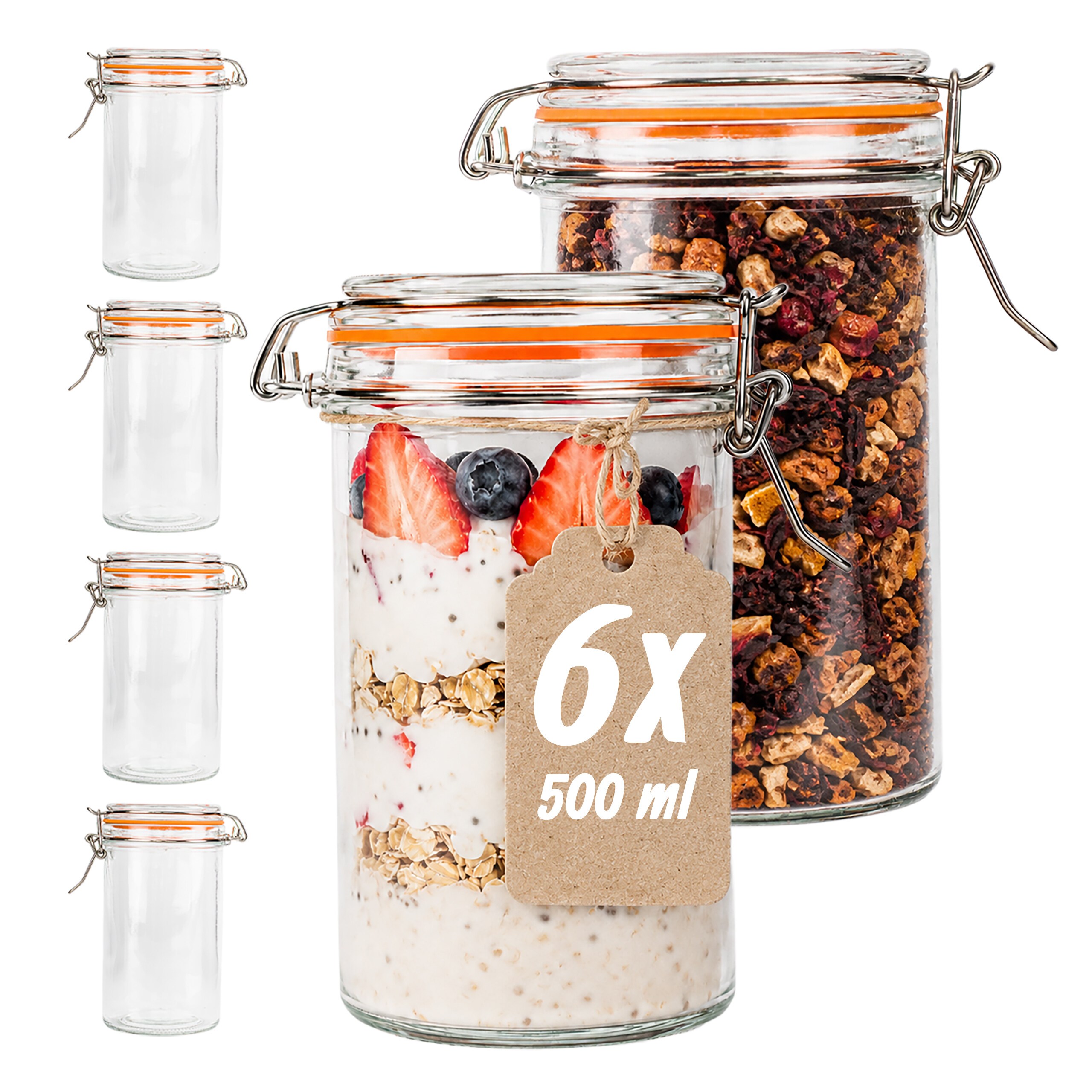 6 Transparent Jam Jars - 500 Ml