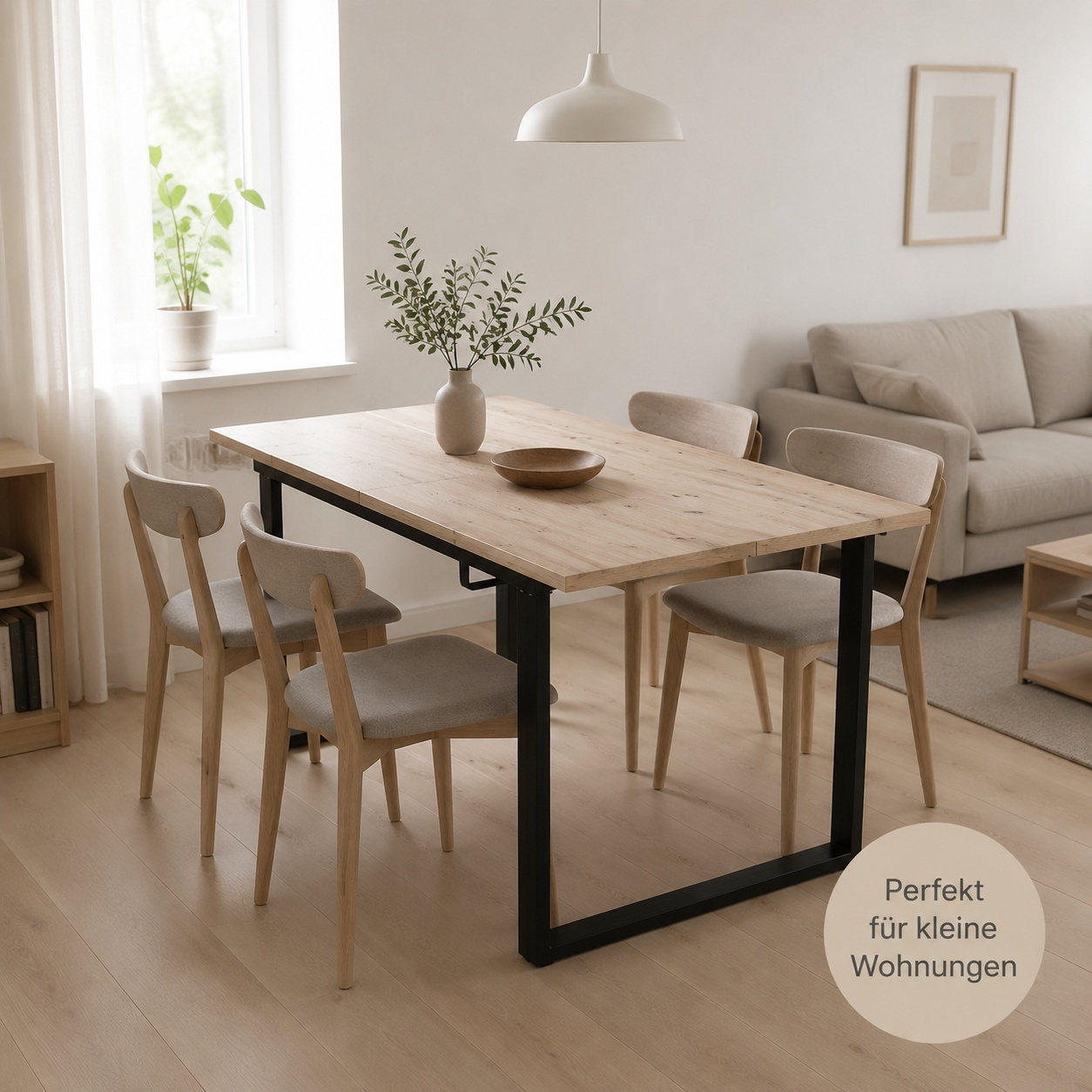 Image of L140/180*w80*h75 Cm Extendable Dining Table In Light Wood Look With Stone-like Surface, With Metal Holder.