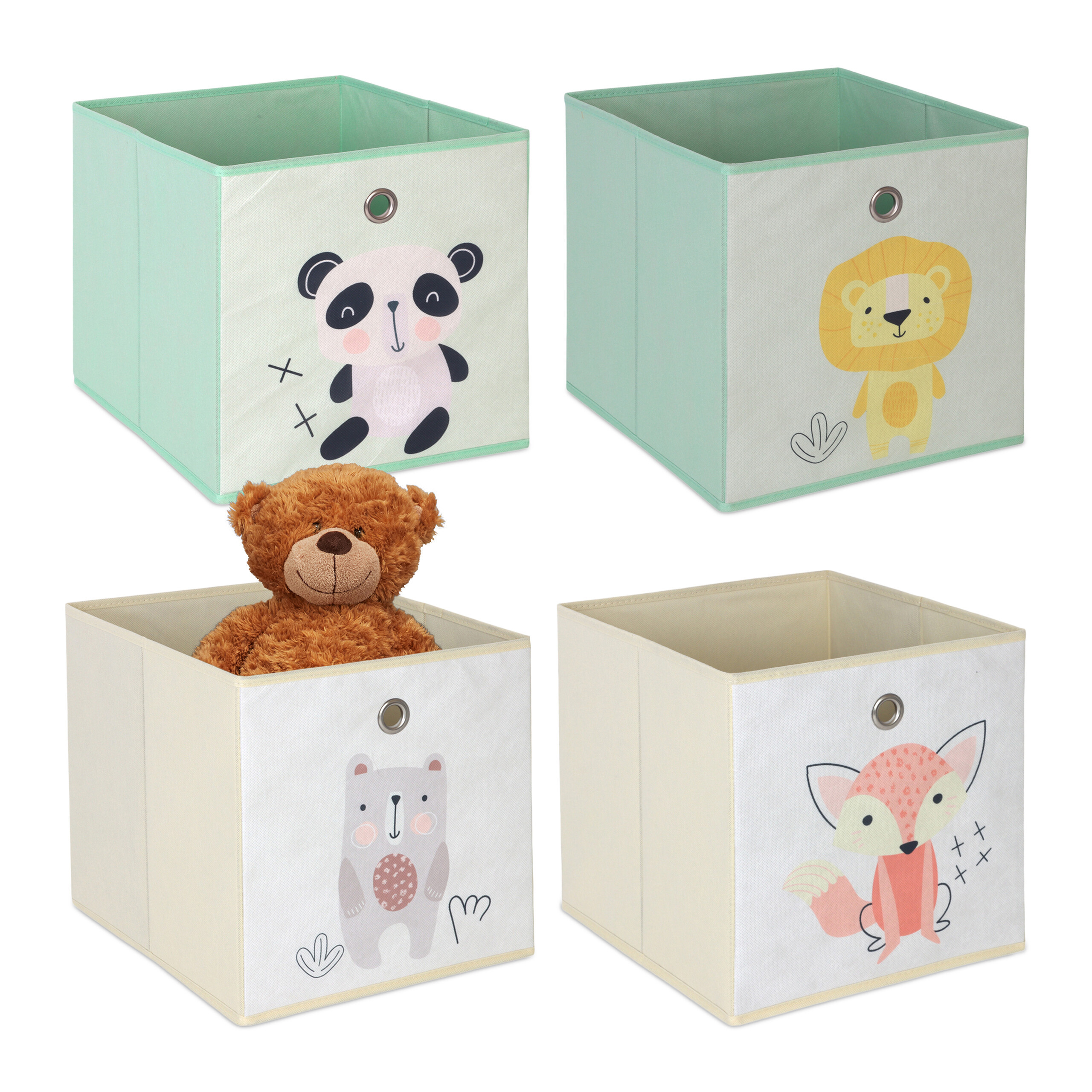 Image of 4-pack Kids Storage Boxes "animals C" In Assorted Colors - (w)30 X (h)30 X (d)30 Cm