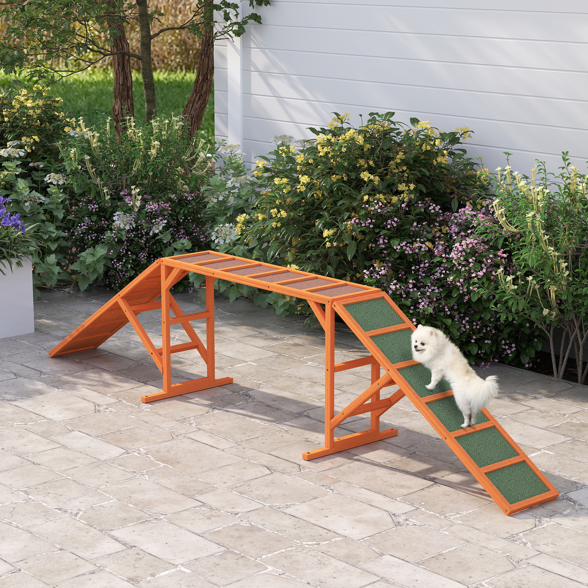 Image of Dog Agility Bridge With Safety Bar, Non-slip Surface, Weatherproof Agility Equipment As Running Bridge & Training Gear, Up To 40 Kg For Garden, 335x55x60 Cm, Orange