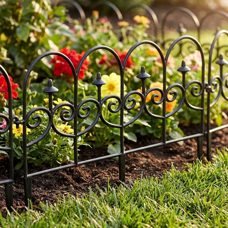 TEMU Set Of 4 Black Garden Fences, 59.5x24 Cm - Decorative Fencing For Flower Beds, Lawns, And , Weather-resistant, With Mounting Hardware, Elements,