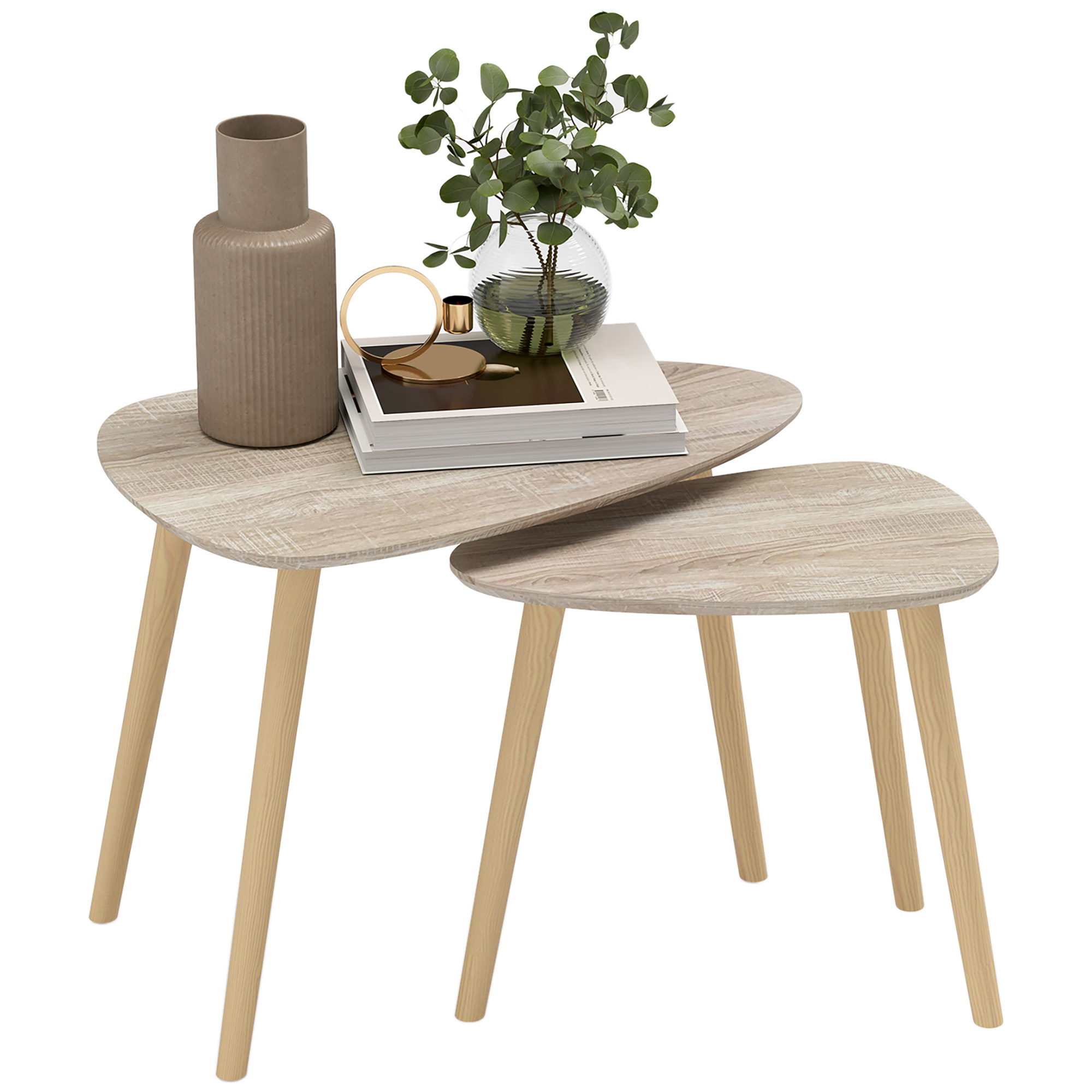 TEMU HOMCOM Lot de 2 tables basses gigognes design scandinave pieds en bois et plateau en bois, naturel