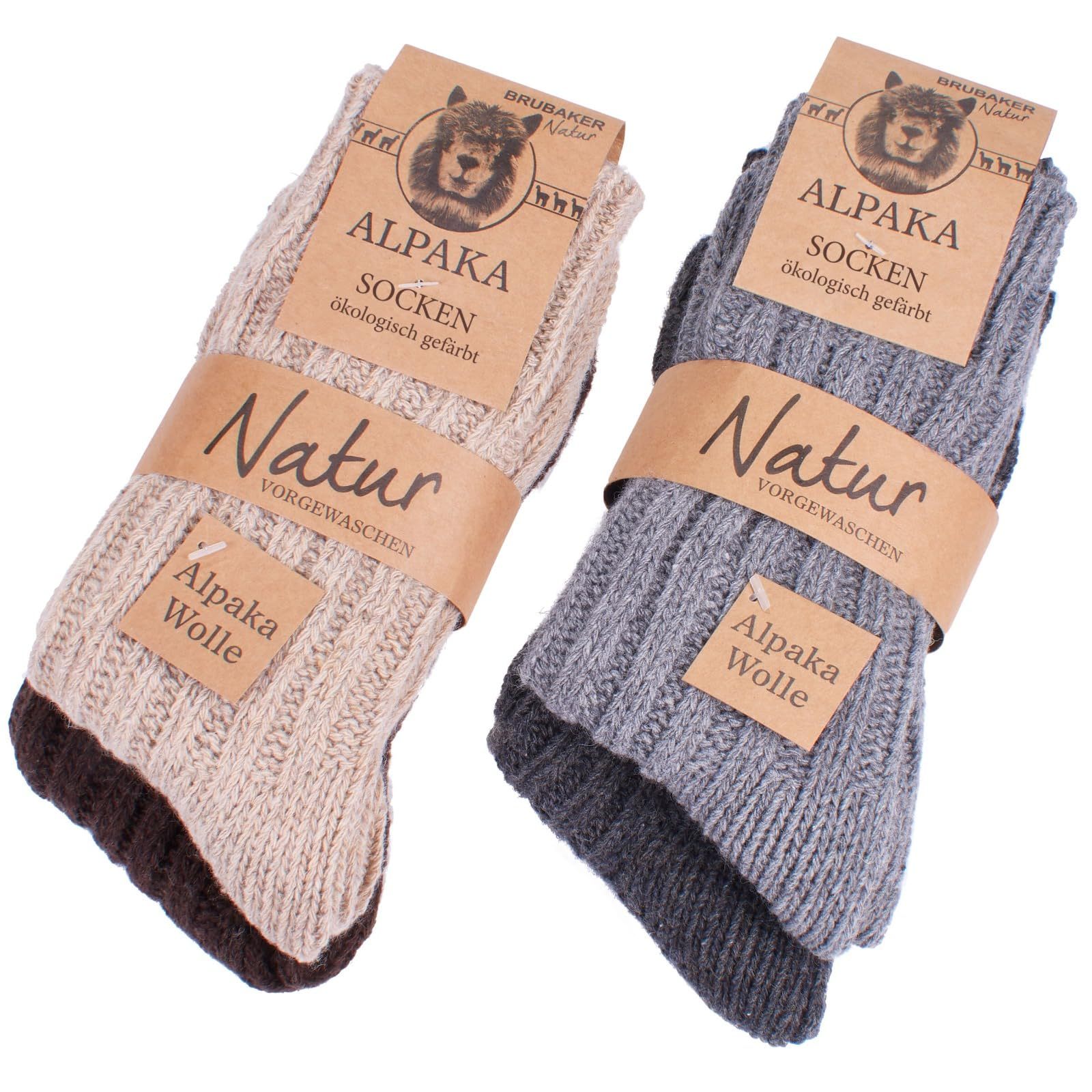 Brubaker 4 Pairs Of Alpaca Socks Made From Alpaca Wool - Warm Unisex Winter Socks - Wool Socks
