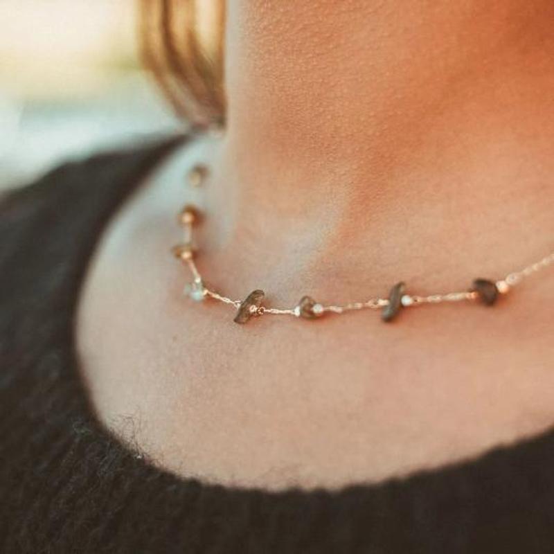 Women's Gold Crystal Quartz Healing Dainty Citrine Choker Necklace