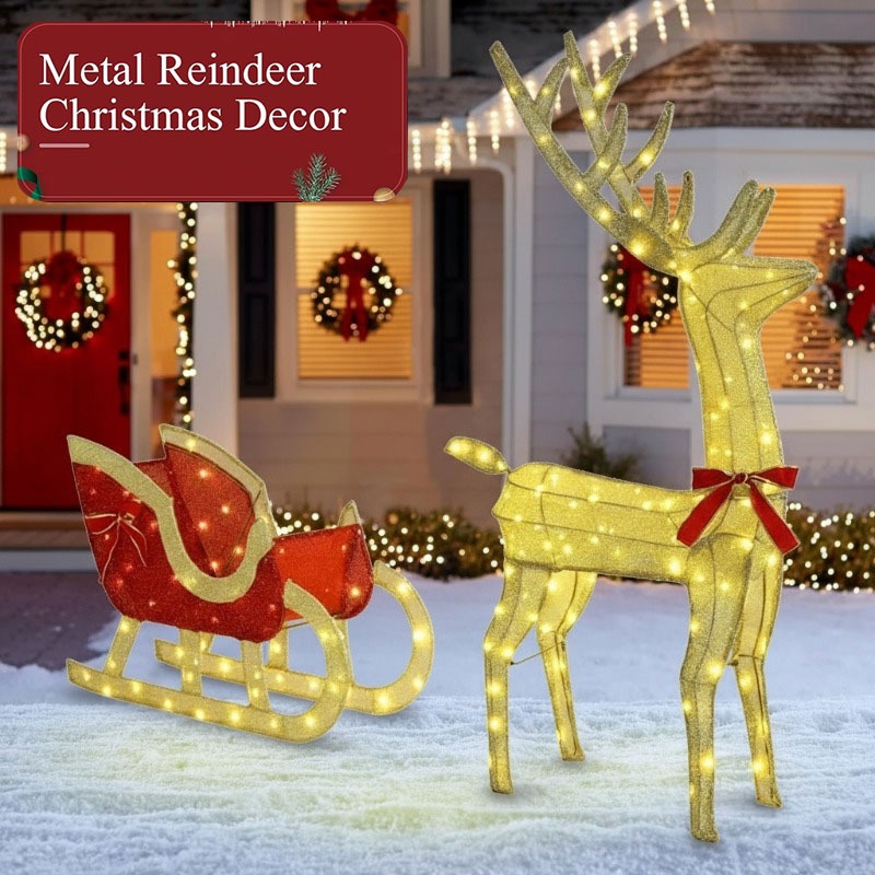 Reindeer Trek Sled Warm Wit 70 X 26 X 128.5 Cm, Reindeer Figuren Set, Reindeer Familie, voor Woonkamer, Slaapkamer, Terrassen, Balkons, Etc.