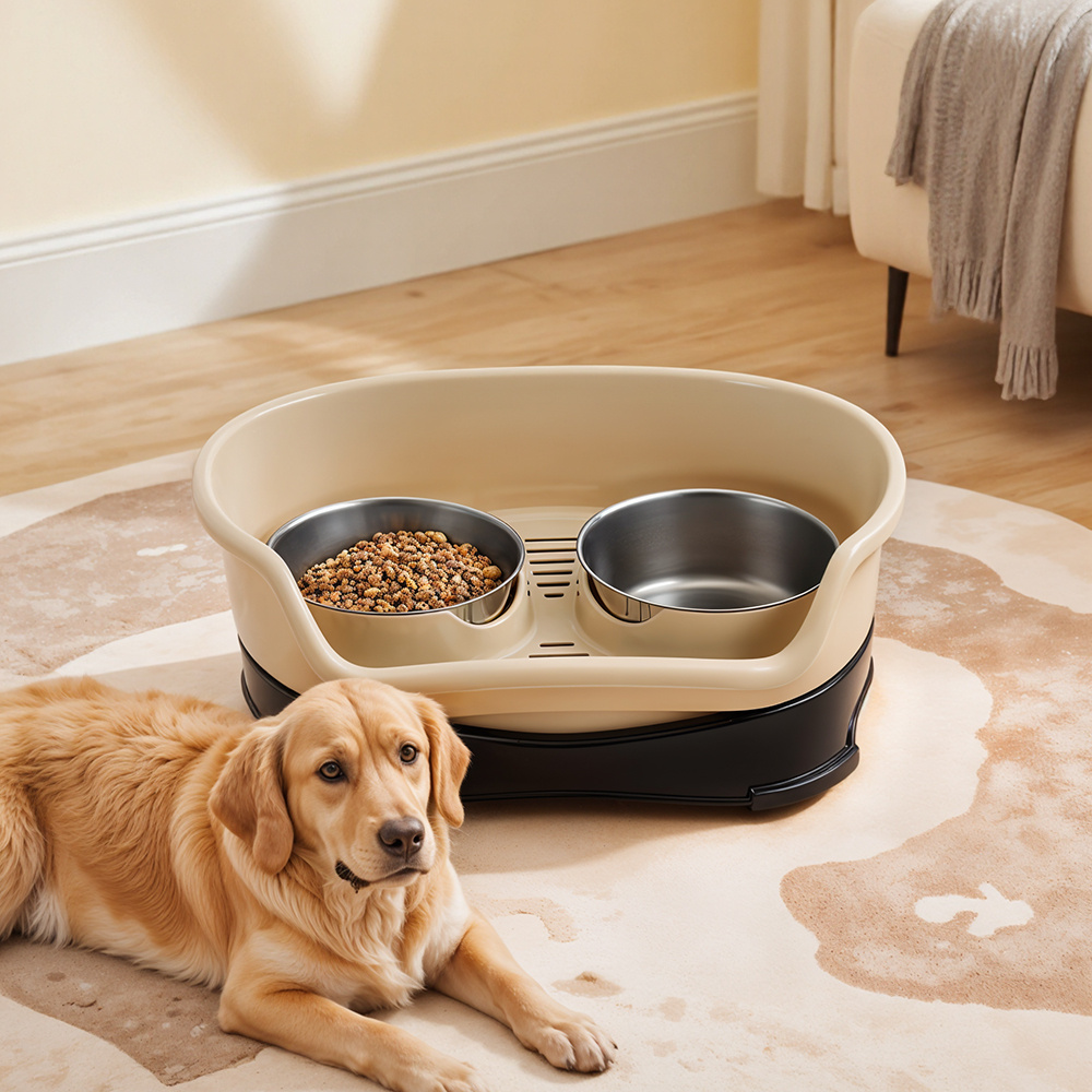 Stainless Steel Dog Bowl 2 Feeding Bowl for Dog Water and Food with Stand Pet Eating and Drinking Station for Cats and Dogs Brown
