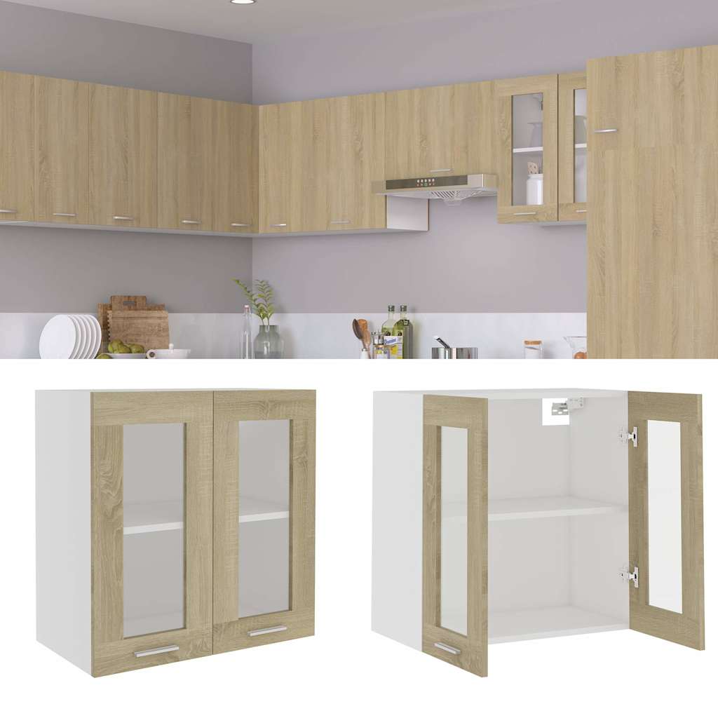 Image of Hanging Glass Cabinet "" Oak 60x31x60 Cm Wood, Wall Cabinet, Built-in Kitchen, Kitchen Unit, Kitchen Furniture, Upper Cabinet, Kitchen Cabinet