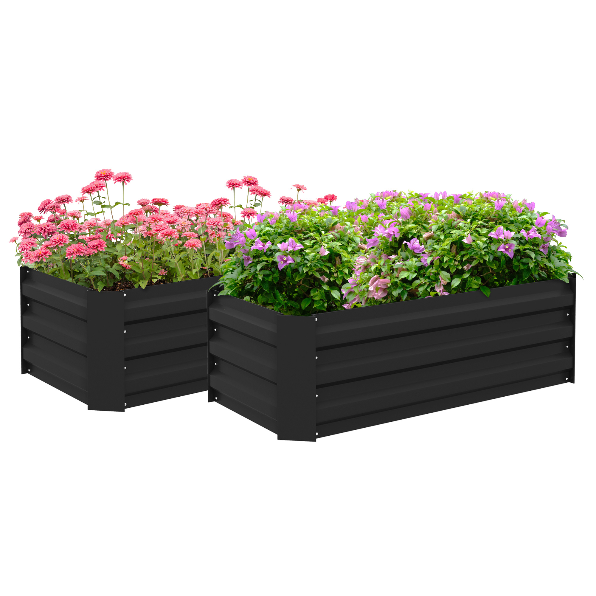 Image of Outsunny Lot Of 2 Planters, Dimensions 100l X 50w X 30h Cm - Corrugated Steel Sheet Grey