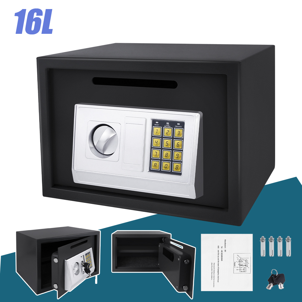 Safe, , , , With 2 Compartments, 2 Override Keys, Full-digit Keypad, And 4 Screws (16l, 35x25x25cm, Black)