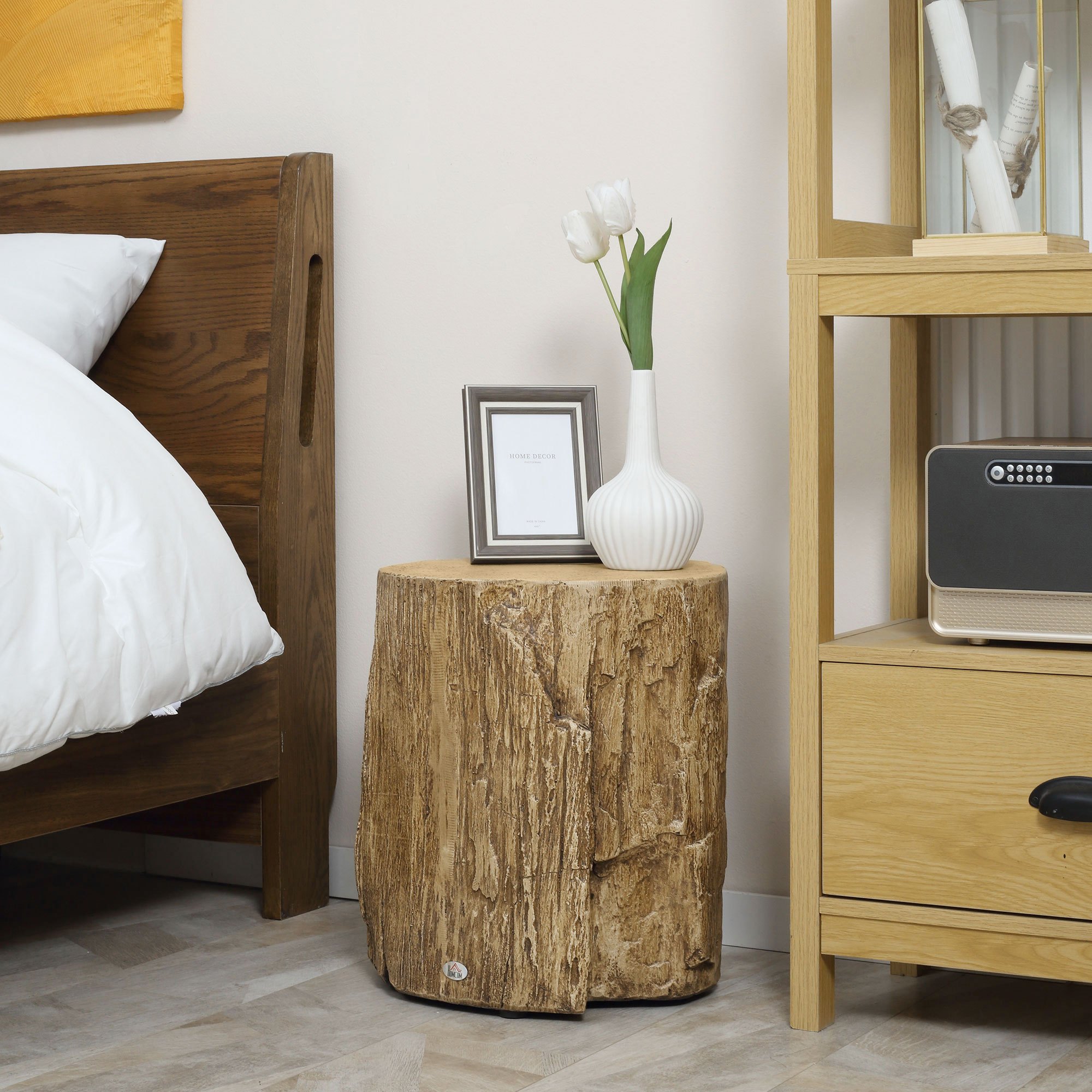 Side Table Tree Stump Optics Nightstand Tree Trunk Adjustable Coffee Table Stool Indoor Outdoor Waterproof Inorganic Ore Powder Natural Wood 37 X 37 Cm