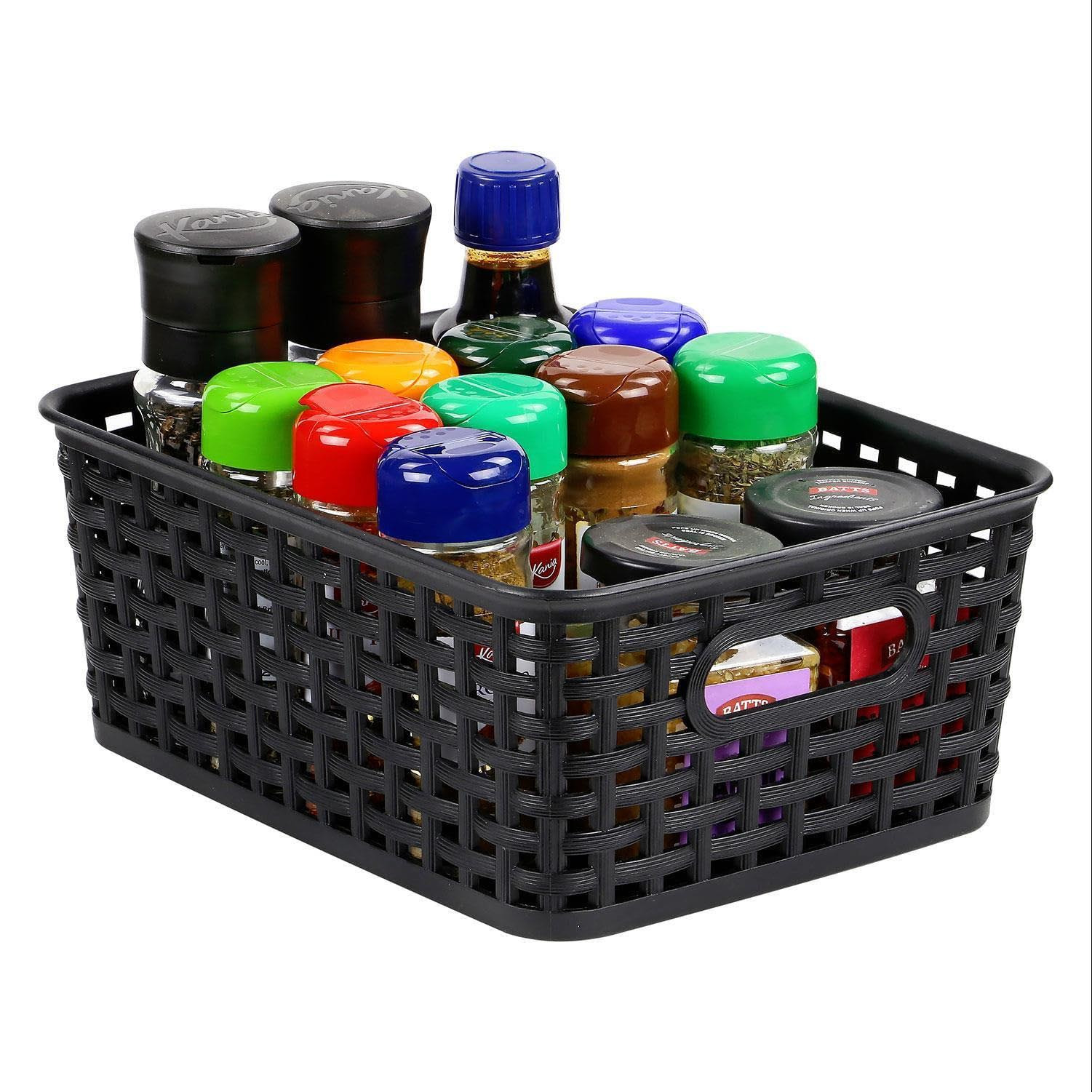 TEMU Set Of 6 Black Woven Storage Bins – Multipurpose Organizers For Bathroom, Pantry, Or Office Supplies – Ideal For Under-sink Or Shelf Use