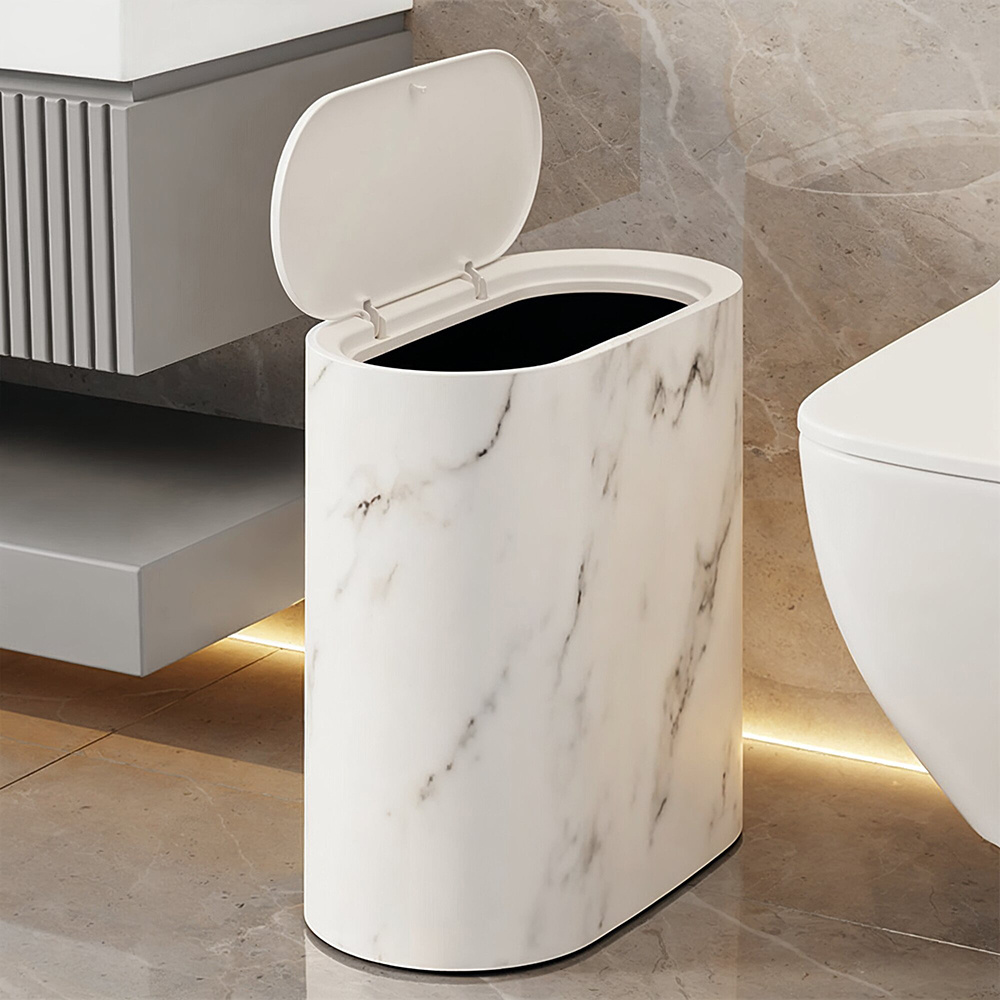 TEMU 1pc, Household White Garbage Bin With Lid, Kitchen Waste Storage Bin, Pp Material, Laminated Plastic Garbage Bin, With Inner Bin, Suitable For