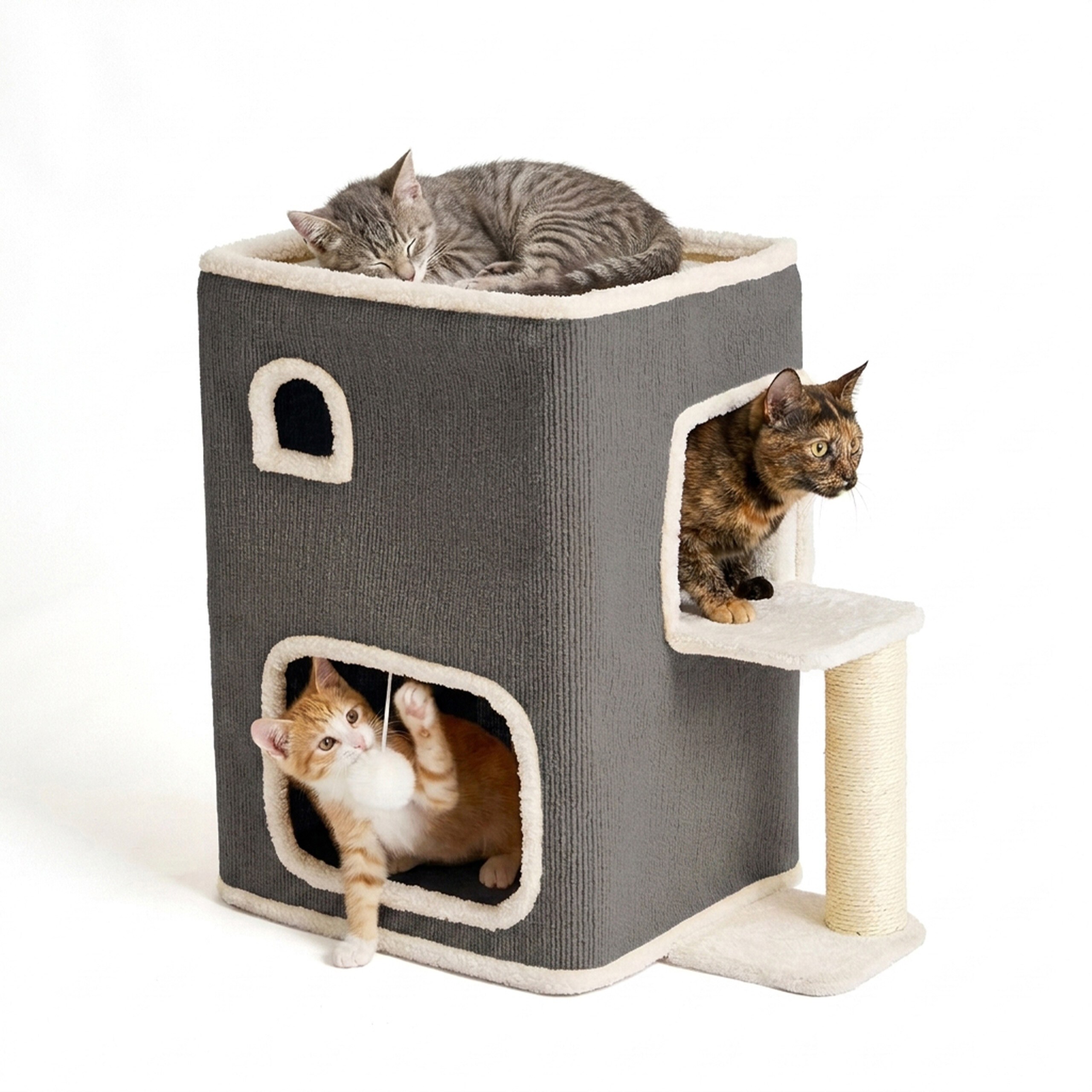 Cat House In Gray/white - (w)57.5 X (h)58 X (d)35 Cm
