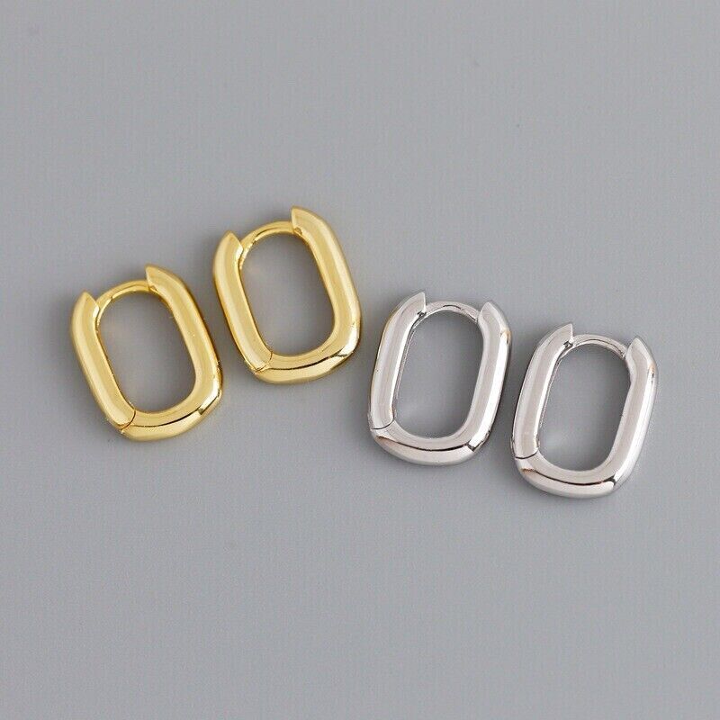 Image of Creole 925 Sterling Silver Rectangular Rounded Women's Earrings Vipfashion797