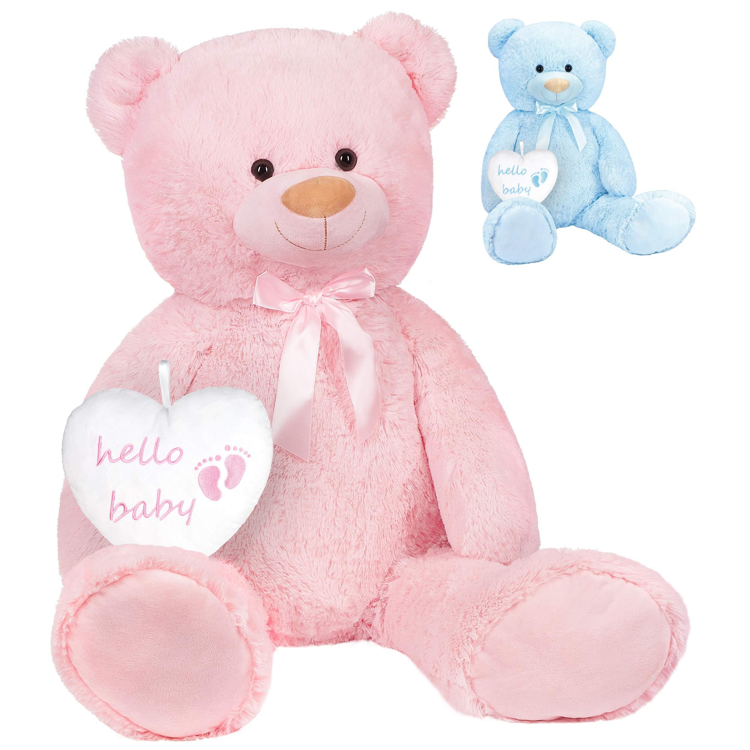 Image of Brubaker Xxl Teddy Bear 100 Cm With Hello - Baby Shower Gift For Newborn Girls - Stuffed Animal Plush Toy - Pink