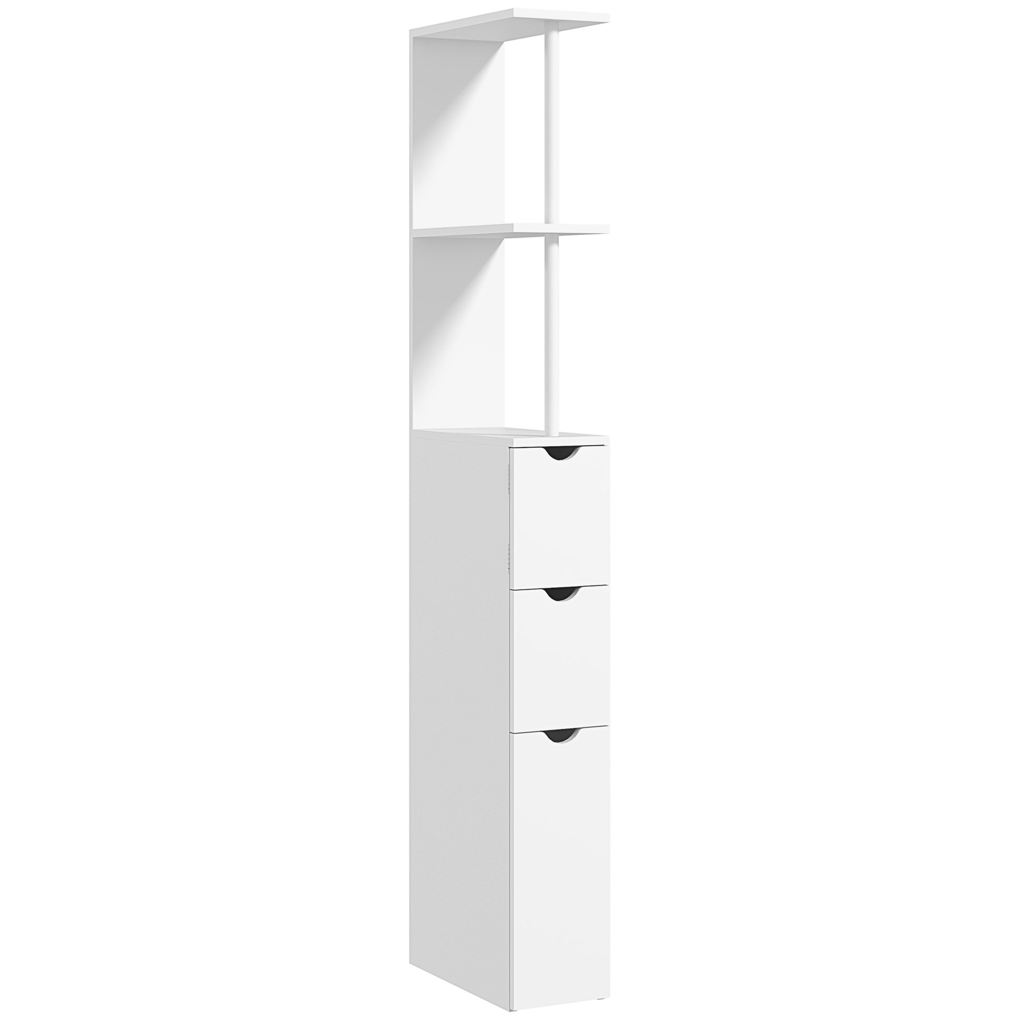 Image of Homcom Bathroom Column Cabinet, Bathroom Storage Unit With Drawers, Open Shelves, And Cupboard, 15 X 33 X 136.5 Cm, White