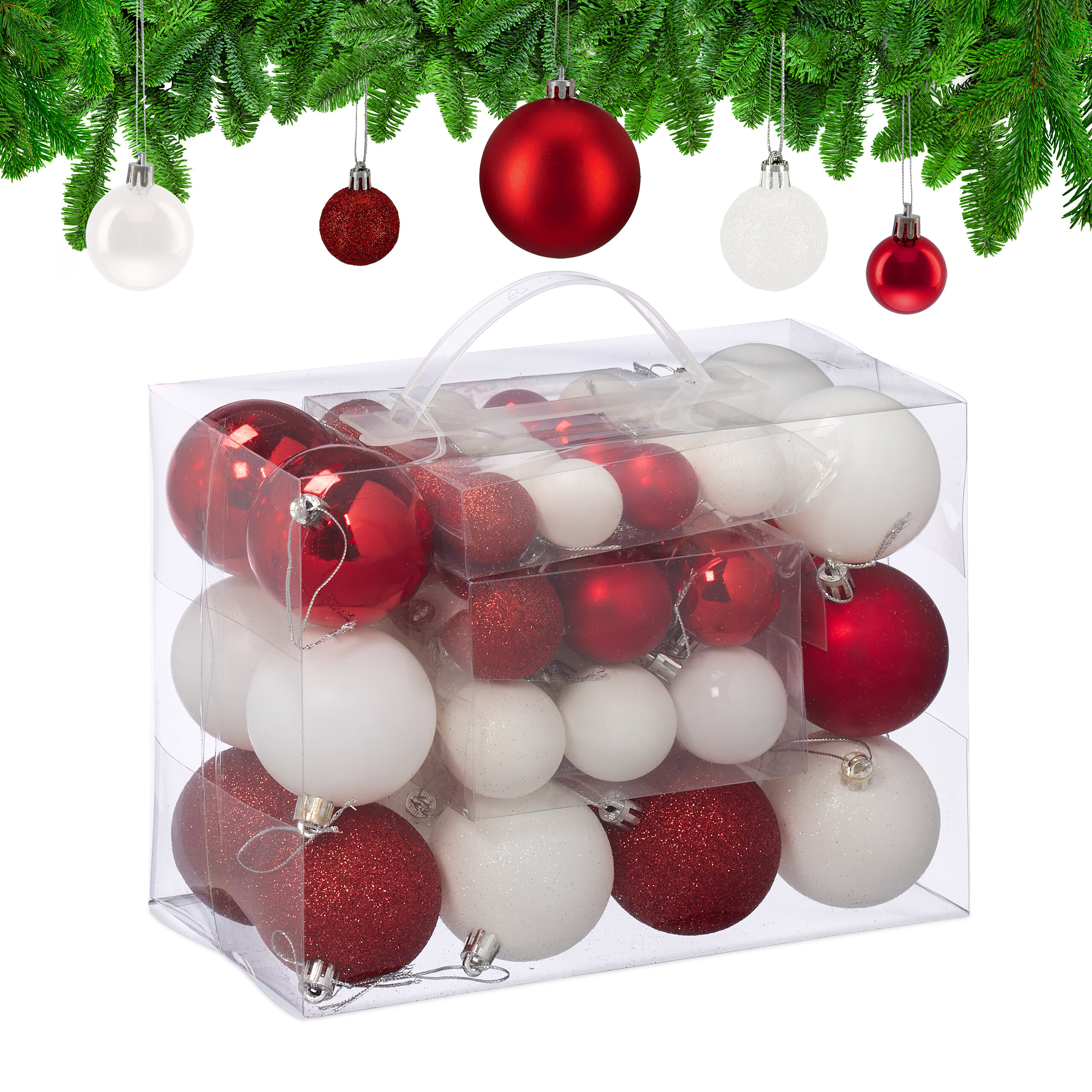 50pcs. Christmas Ball Set In White/red