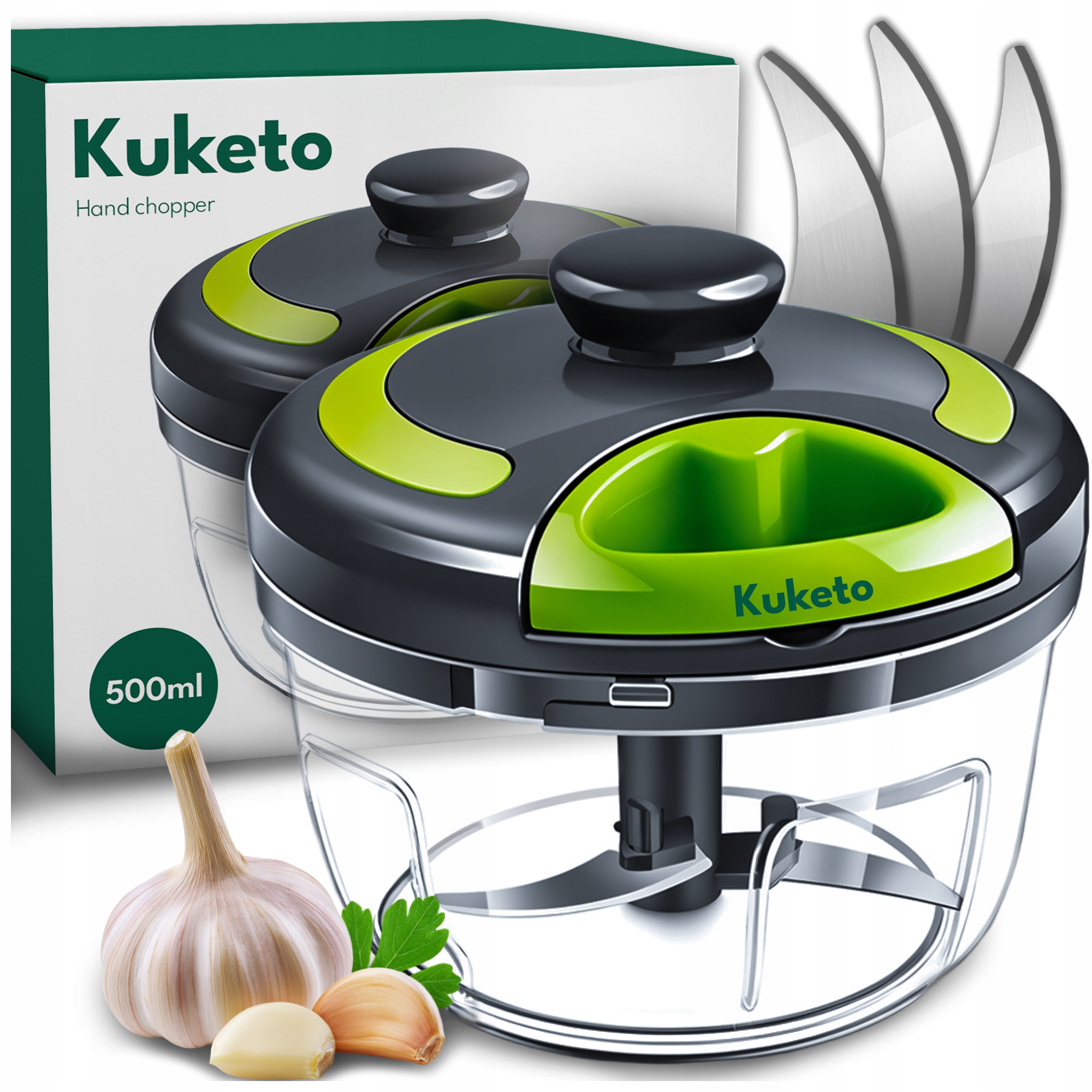 E-shop Schäler - Gemüse- und Obstschäler 900/500 ml mit manuellem Hackteil für Zwiebeln, Knoblauch, Nüsse, Kräuter und Salate | Mini-Küchenhacker mit