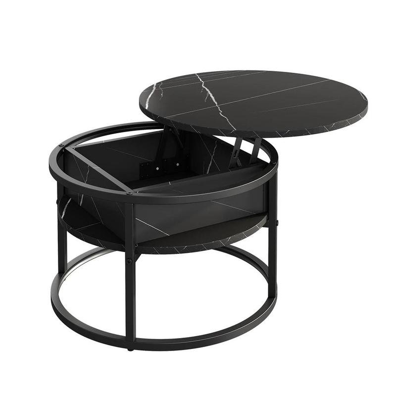 Image of Marlo Coffee Table In Black/marble-white 57 X 57 Cm The Living Room Table With Lift Function, Foldable Side Table, Height-adjustable Coffee Table, The Sofa Table With Chipboard.