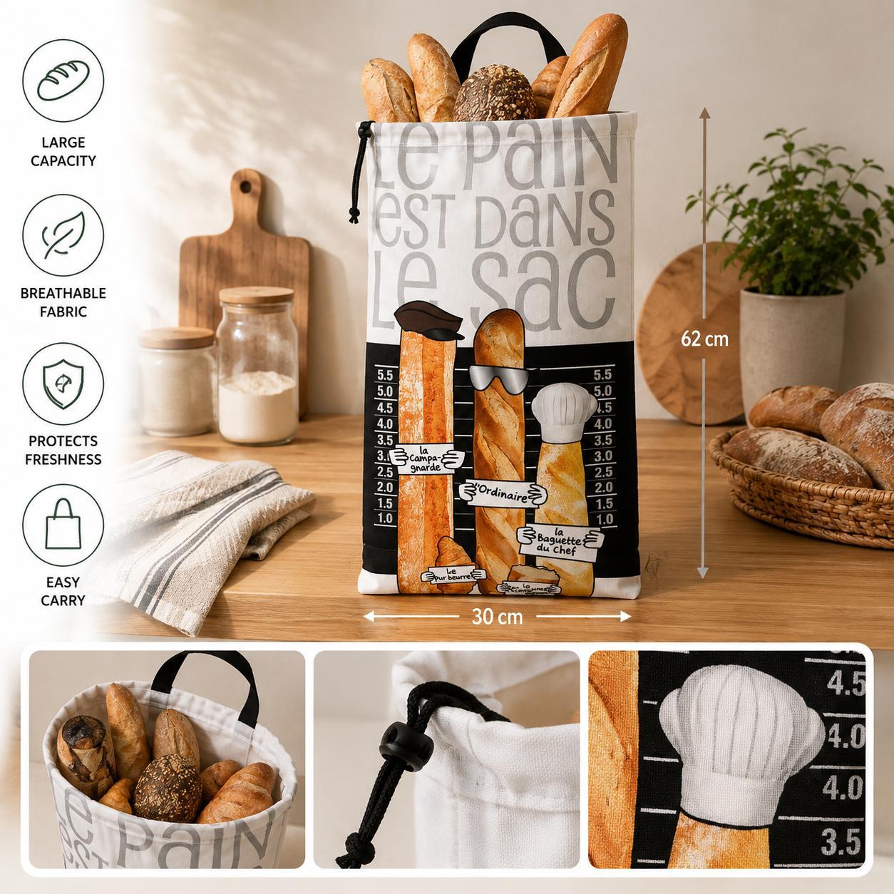 TEMU Sac à Pain en Polyester Noir, Housse de Rangement pour Pain, Sac de Conservation du Pain