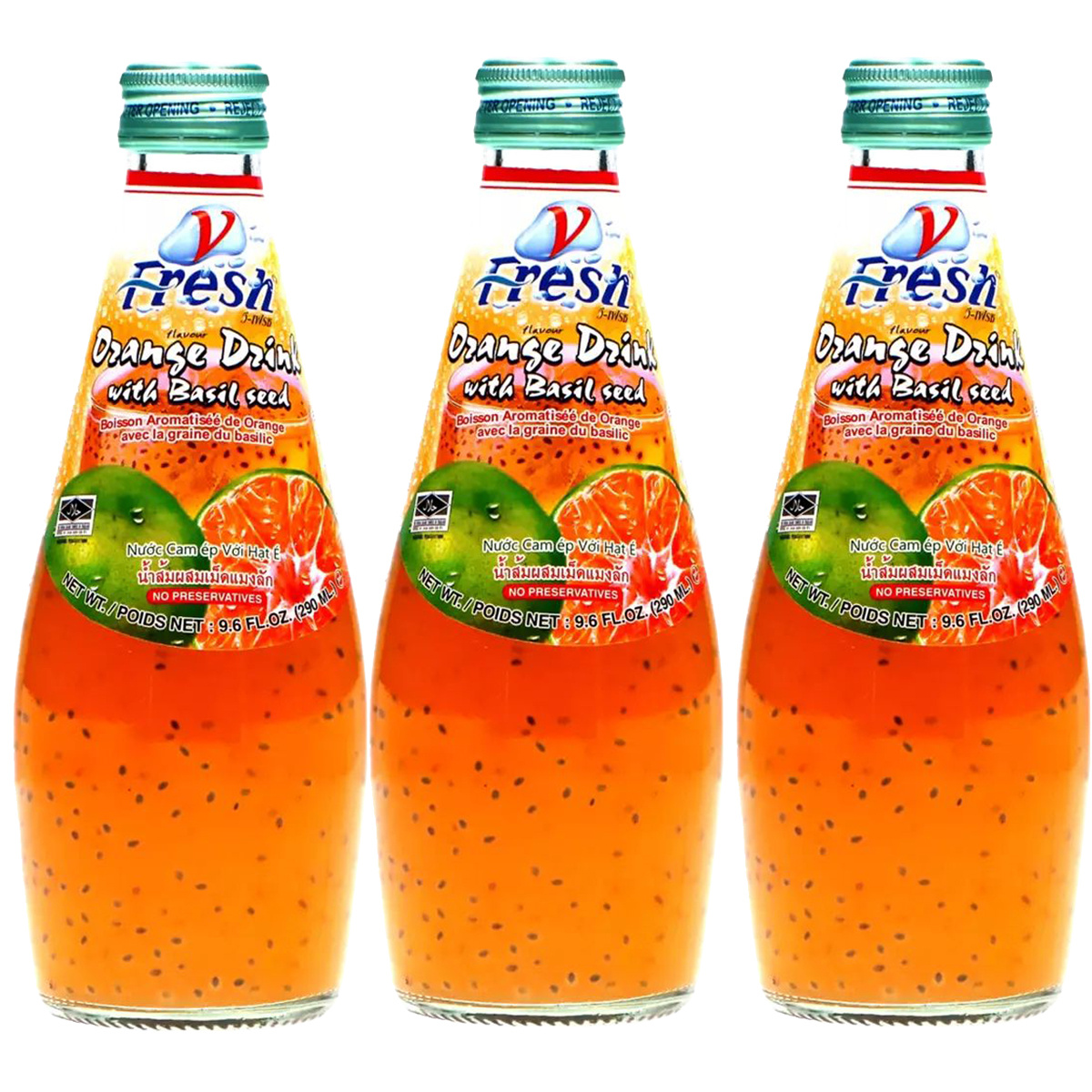 V Fresh Orange Basil Drink With Basil Seeds 290ml 3-pack