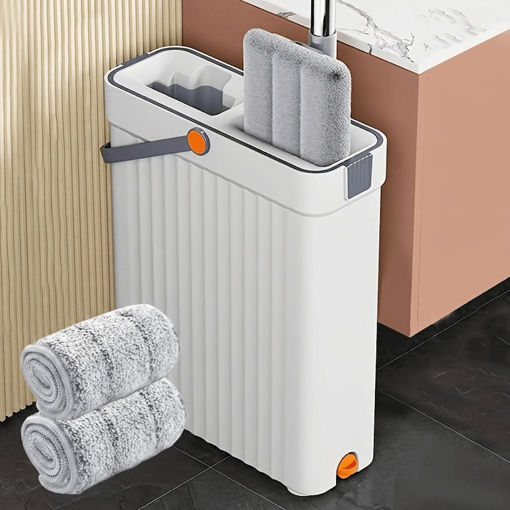 2 in 1 hands   mop bucket set dry wet   with washable mop cloths quick dry for hardwood tile laminate bathroom 2 reusable microfiber pads details 0