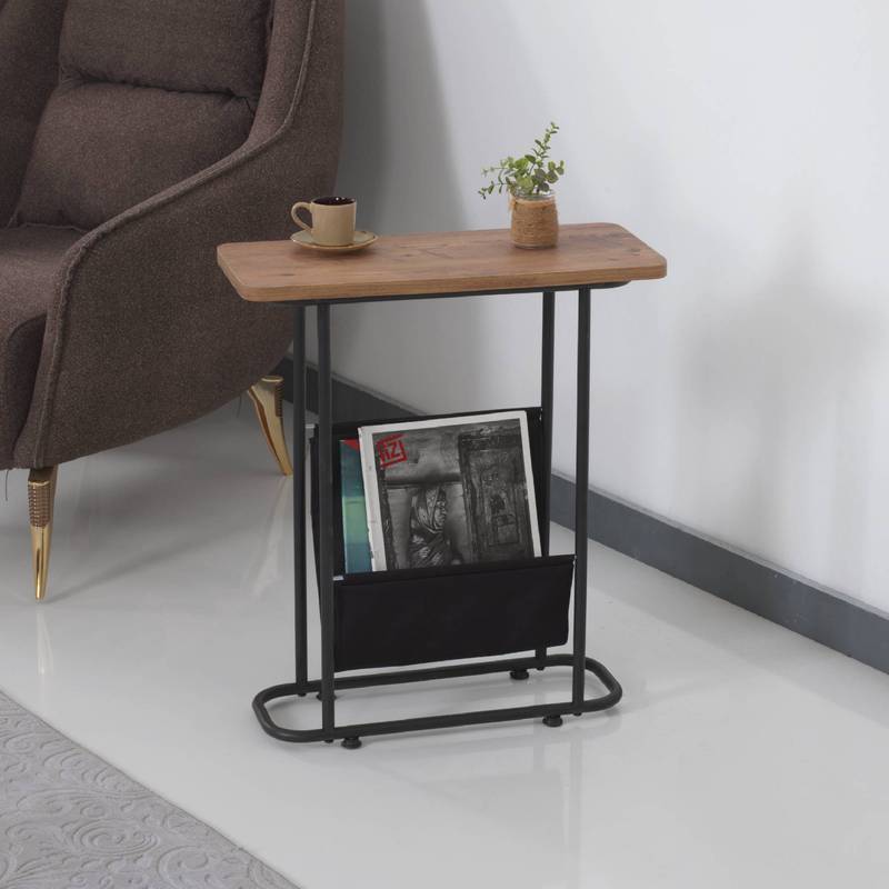 Image of Side Table Bov With Newspaper Holder 64 X 55 X 24 Table With Storage Space, Walnut- Table, Black