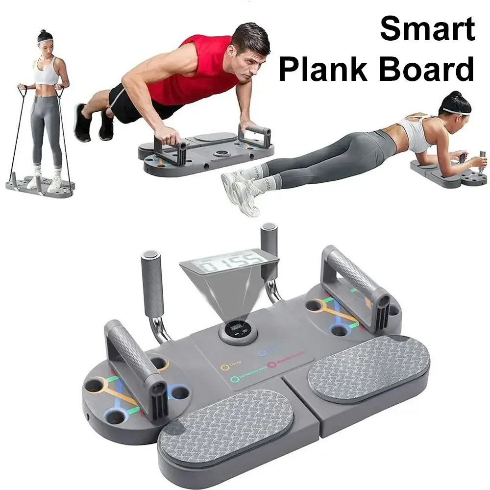 Image of Smart Plank Trainer With Lcd Display, Adjustable Elbow Pads & Detachable Resistance Bands. -one Home Gym Equipment For Home Full-body Workout, Push-ups, Plank .