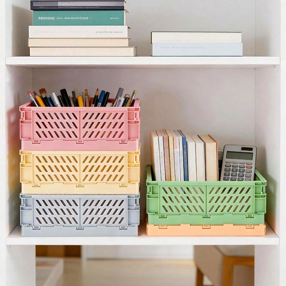 5pcs Stackable Collapsible Storage Crates with Handles