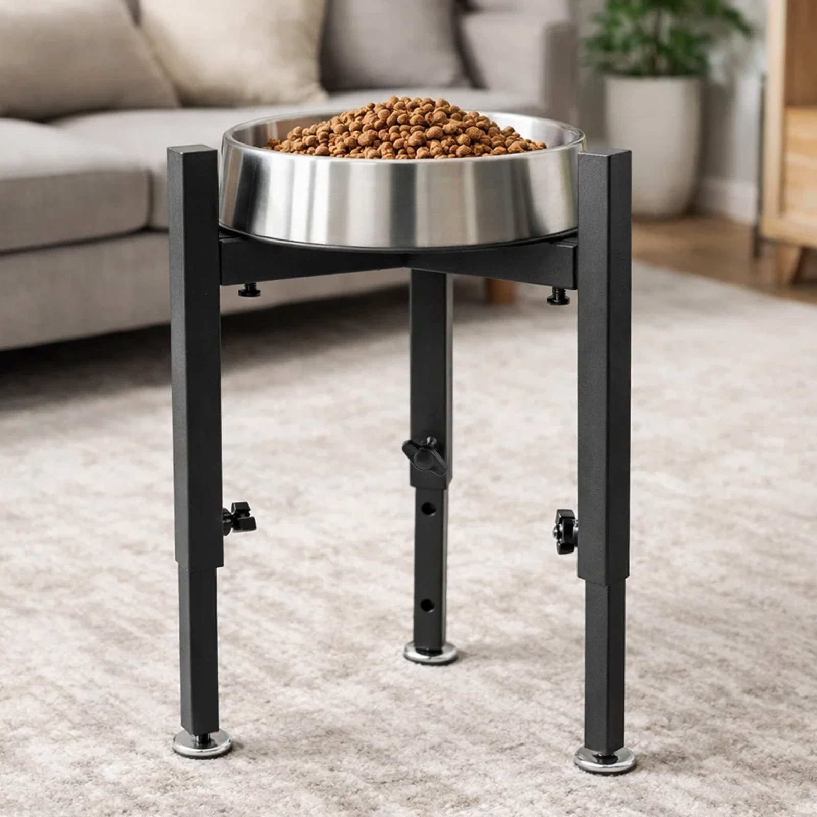 Height Adjustable Metal Dog Bowl Holder with 4 Levels, Easy Assembly