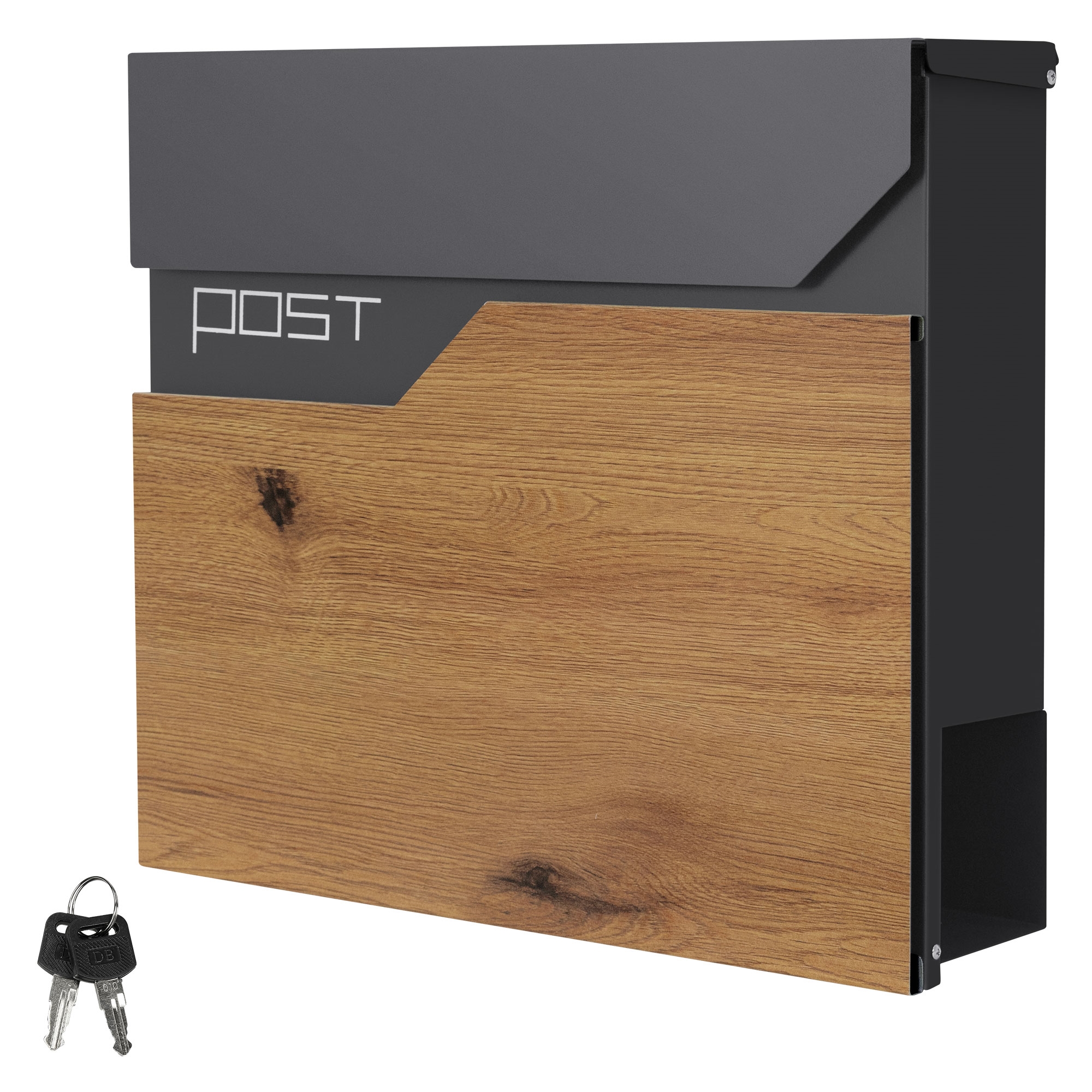 Ml-design Mailbox -wood-look Stainless Steel Powder Coated, 37x37cm, Mailbox With Newspaper Compartment, Lockable With 2 Keys, Design Wall Mailbox With Newspaper Roll, Mailbox For Wall Mounting