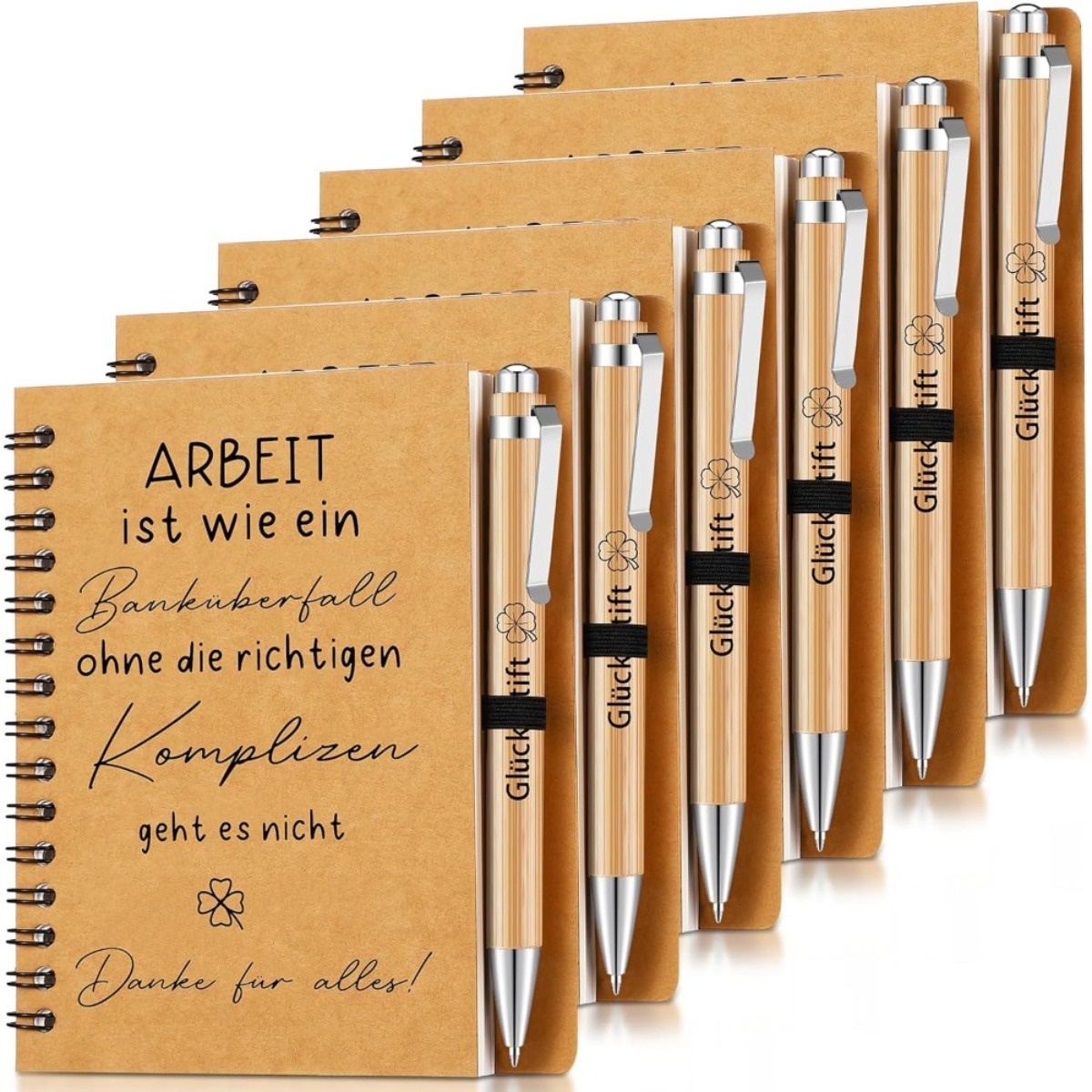 E-shop 12 Stück Mini-Notizbücher & Kugelschreiber Geschenkset, Paket enthält 6 spiralgebundene Notizbücher und 6 Holzkugelschreiber Universal, Papier,