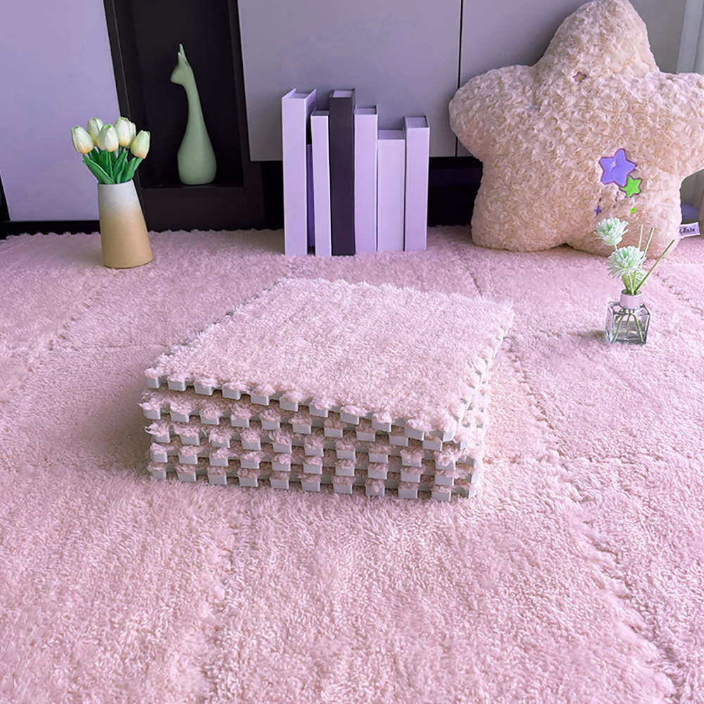 12/24pcs Set of Plush Patchwork Carpet Mats, 30x30cm, Non-slip EVA Foam Washable Thickened Carpet, Multi-color Patchwork Interlocking Floor Non-slip Floor Mats for Living Room Bedside and Game Room