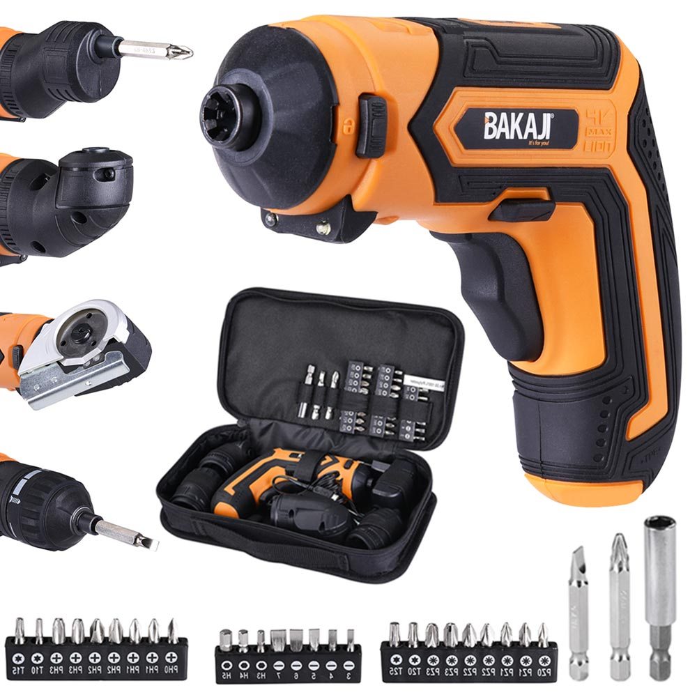 TEMU Bakaji Electric Screwdriver With Rechargeable Battery, 4nm 200rpm, Includes 3 Adapters, Magnetic Cutter, 28 Led Work Light Bits, And Fabric
