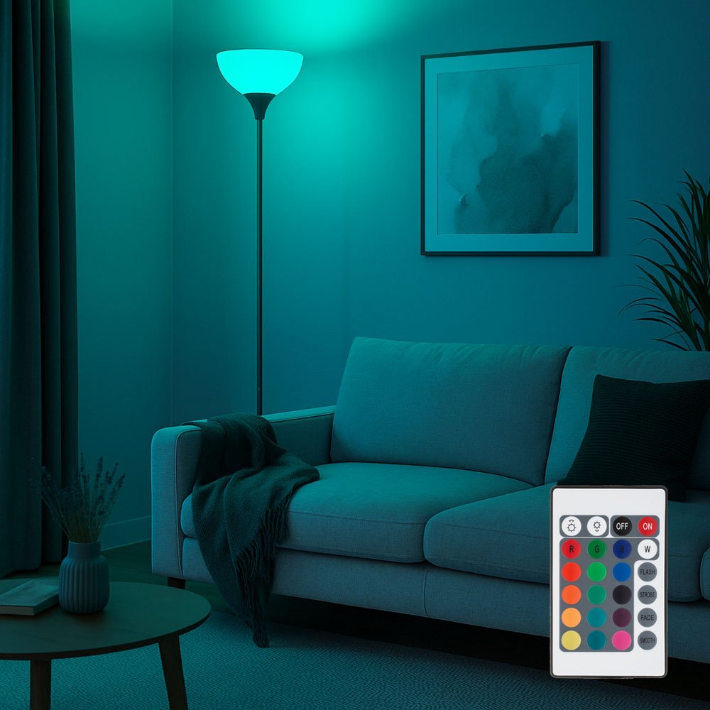 Image of Dimmable Led Floor Lamp With Remote Control Ceiling Floodlight Opal Floor Lamp -colored Living Room Lamp, Rgb Color Change. Metal, 1x E27 Socket, Dxh 25x178.5 Cm
