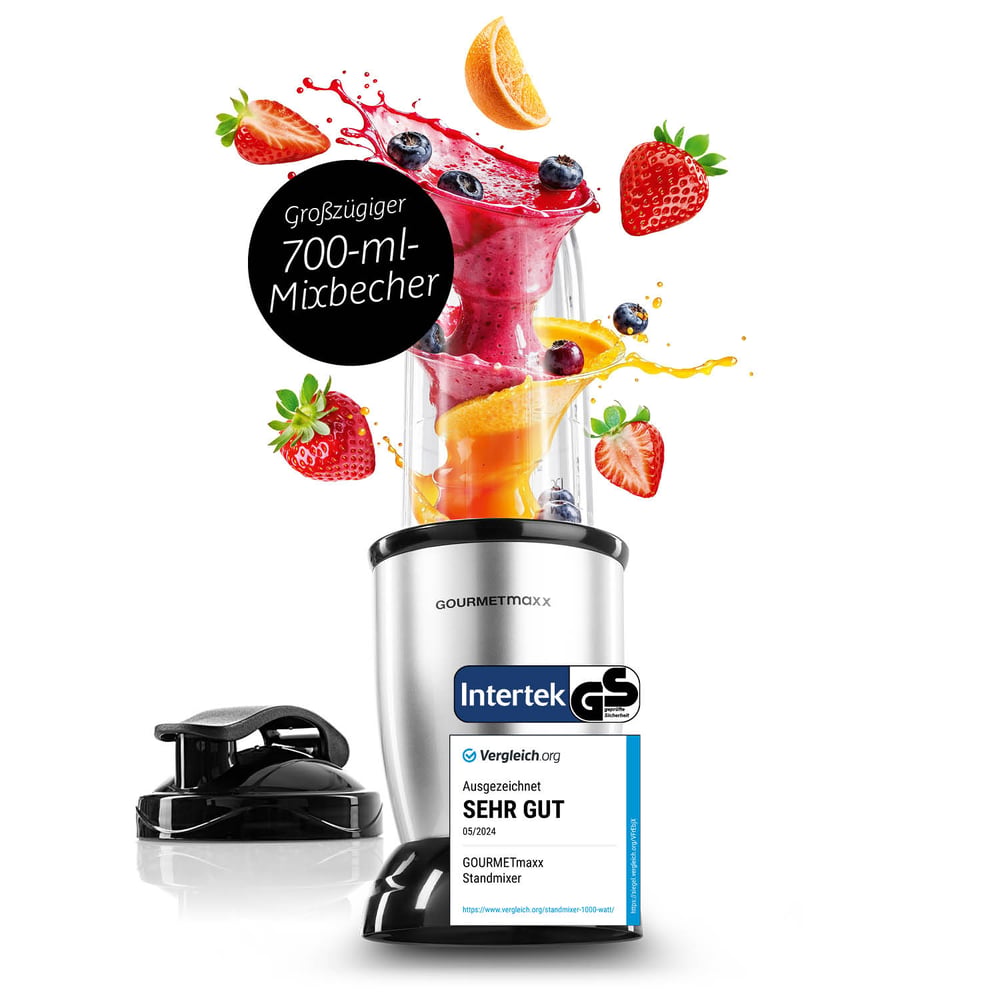 Gourmetmaxx Nutrition Mixer, Smoothie Maker - 4-piece Set | Stand Mixer With Large 700ml Mixing Cup & Lid, 22,000 Rpm Blender | Food Processor For Shakes, Smoothies, Etc.