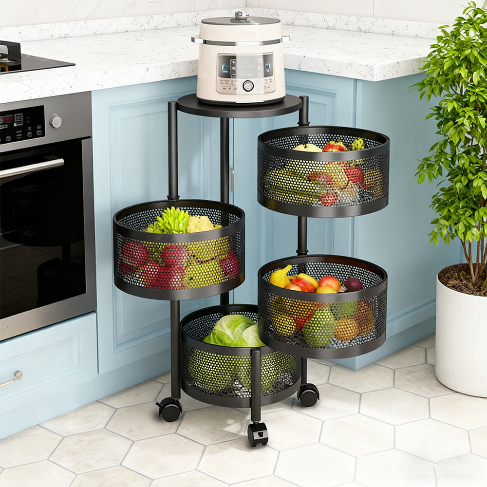 TEMU Large Capacity Kitchen Storage Rack, Round Metal Storage Cart With Wheels - Space-saving Open Organiser For Pots, Pans & Vegetables, Home &