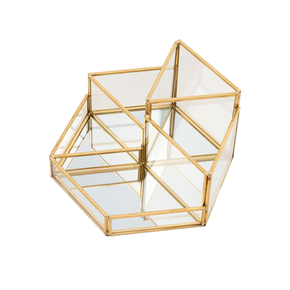 5-Compartment Vintage Style Brush Organizer with Mirror Base