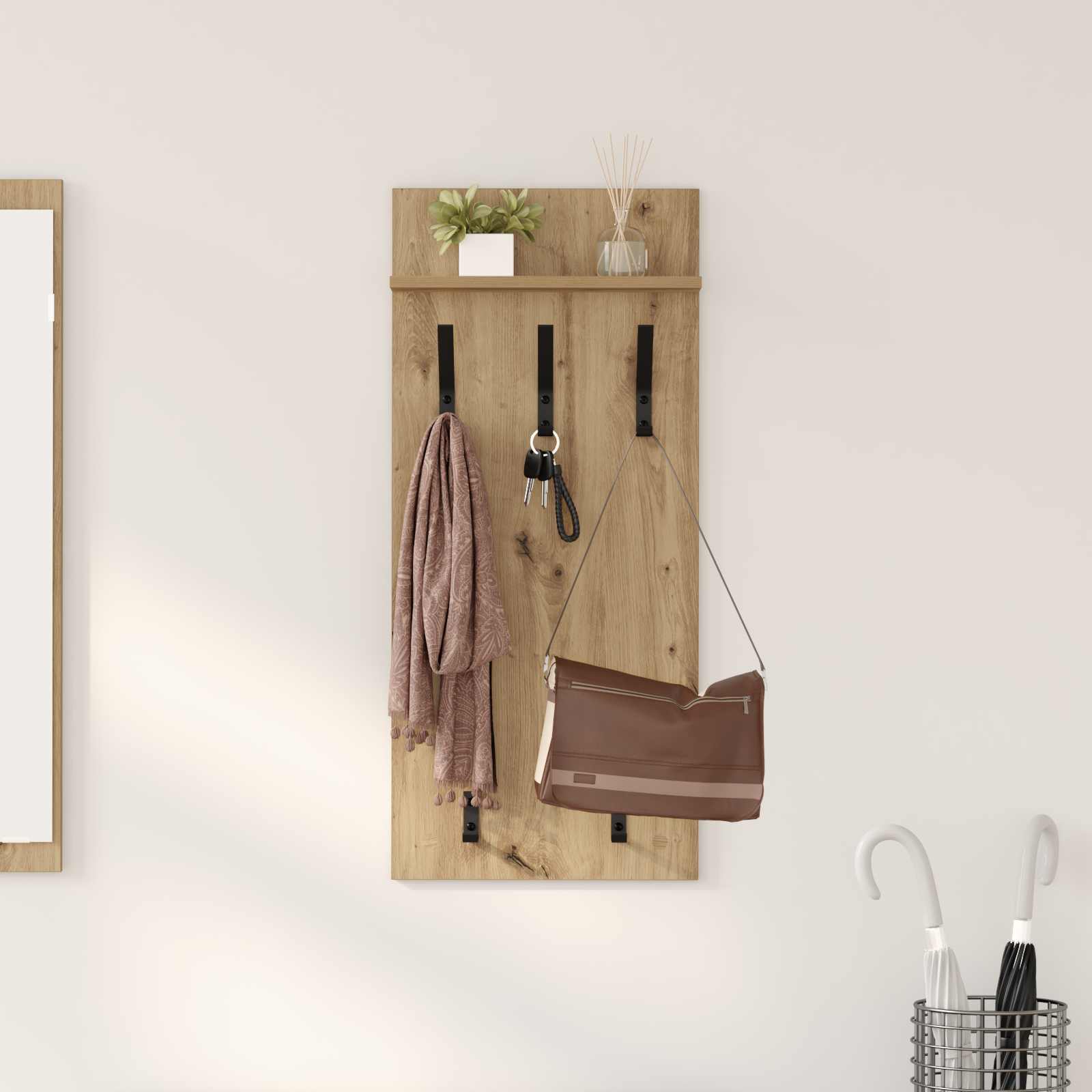 Wall-mounted Nightstand Wall Bracket - Oak, Modern Hallway Organizer, Wall-mounted Shelf, Minimalist Coat Rack, Practical Design